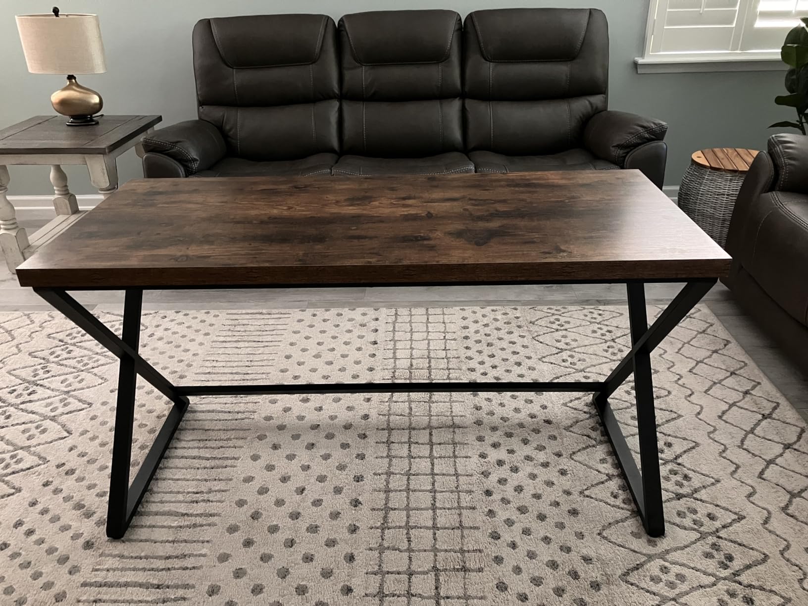 Rustic Computer Desk, 60 Inch Home Office Writing Desk, Rustic Brown | Industrial Wood Metal Work Desk for Writing Study, Vintage Minimalist Executive Workstation PC Gaming Table customer photo 1