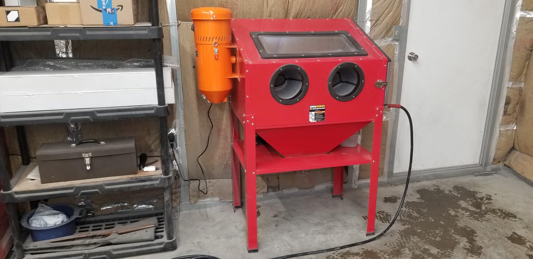 90 Gallon Sandblasting Cabinet with 1.8 Gallon Dust Collection System, 40-120PSI Sand Blasting Cabinet with Stand, Heavy Duty Sand Blaster with Blasting Gun & 4 Nozzles for Paint, Rust Removal customer photo 1