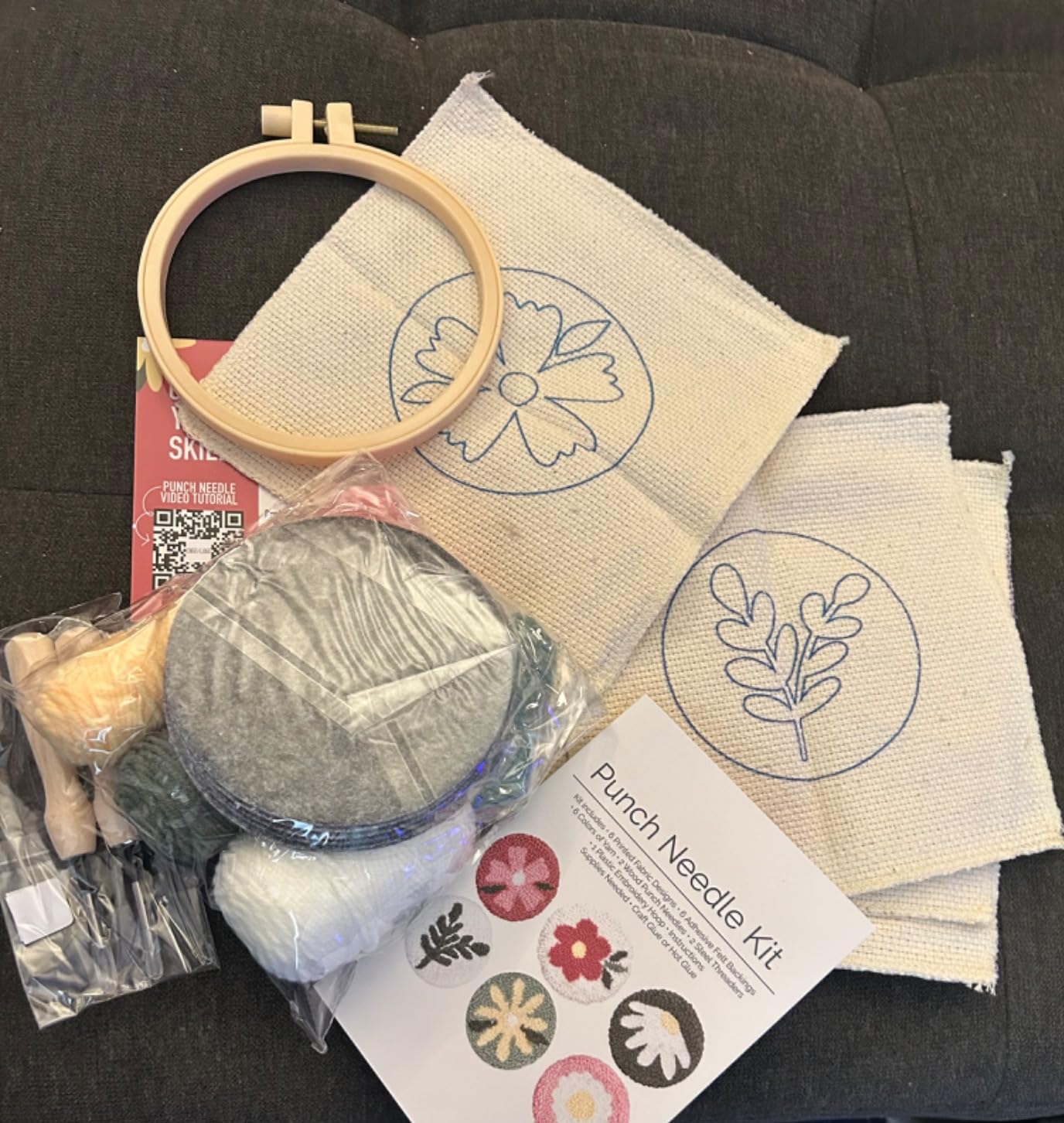Emri Lane Punch Needle Kit - 6 Floral Design Punch Needle Embroidery Kit with Monk Cloth, Embroidery Hoop, Yarn & More - Essential Punch Needle Supplies for Crafters - Ideal Punch Art for Beginners customer photo 1