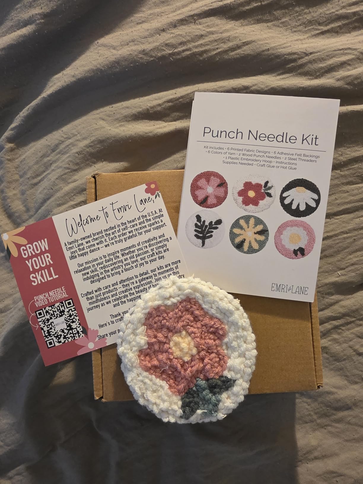 Emri Lane Punch Needle Kit - 6 Floral Design Punch Needle Embroidery Kit with Monk Cloth, Embroidery Hoop, Yarn & More - Essential Punch Needle Supplies for Crafters - Ideal Punch Art for Beginners customer photo 2