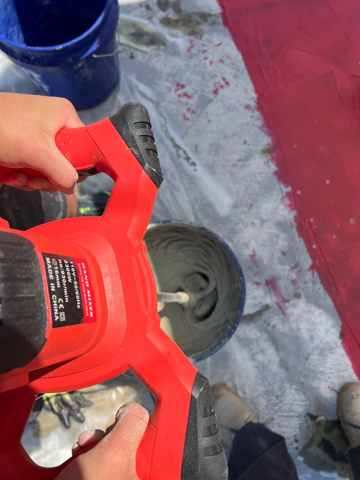 Cement Mixer 2300W, Handheld Electric Concrete Mixer with 6 Adjustable Speed, 110V Portable Mud Mixer Paint Mixer for Motar Grout Plaster Thinset Fodder Stirring Tool customer photo 1