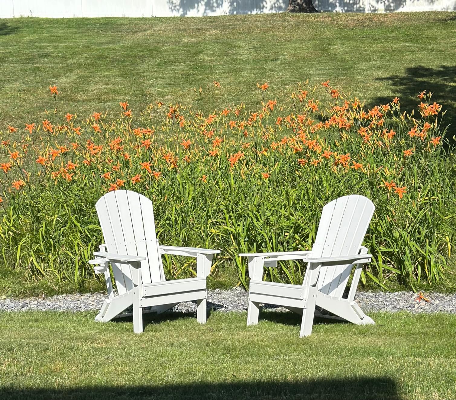 Plawdlik Folding Adirondack Chair Set of 4, Cup Holder, Wooden Textured, Heavy All-Weather HDPE Comfortable Set Poolside Backyard Lawn Black customer photo 1