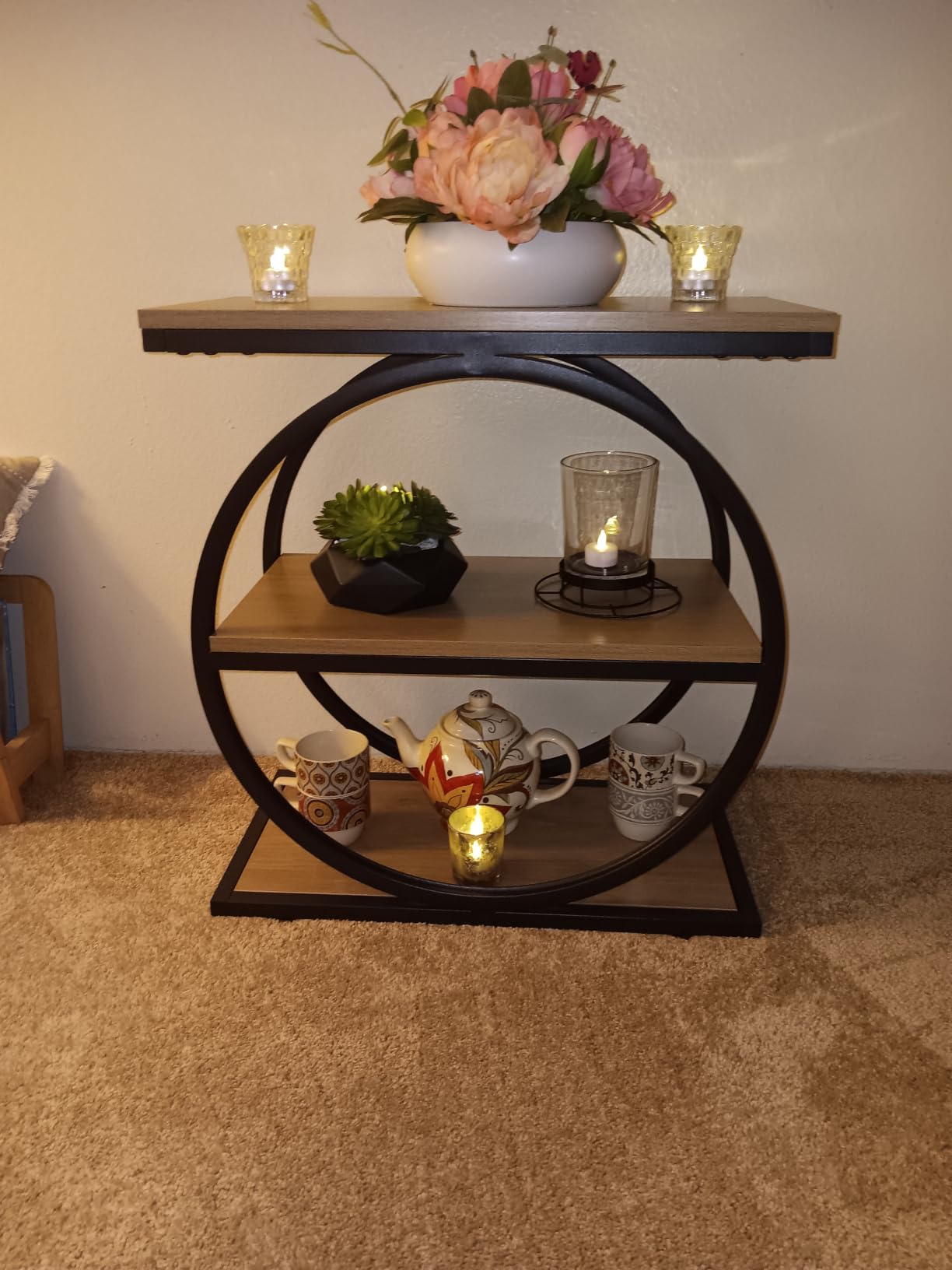 LITTLE TREE 3-Tier End Table Set 2, Grey Side End Table with Storage Shelves, Small Sofa Side Table for Living Room, Slim Nightstand and Bedside Table with Black Double Round Metal Legs customer photo 1
