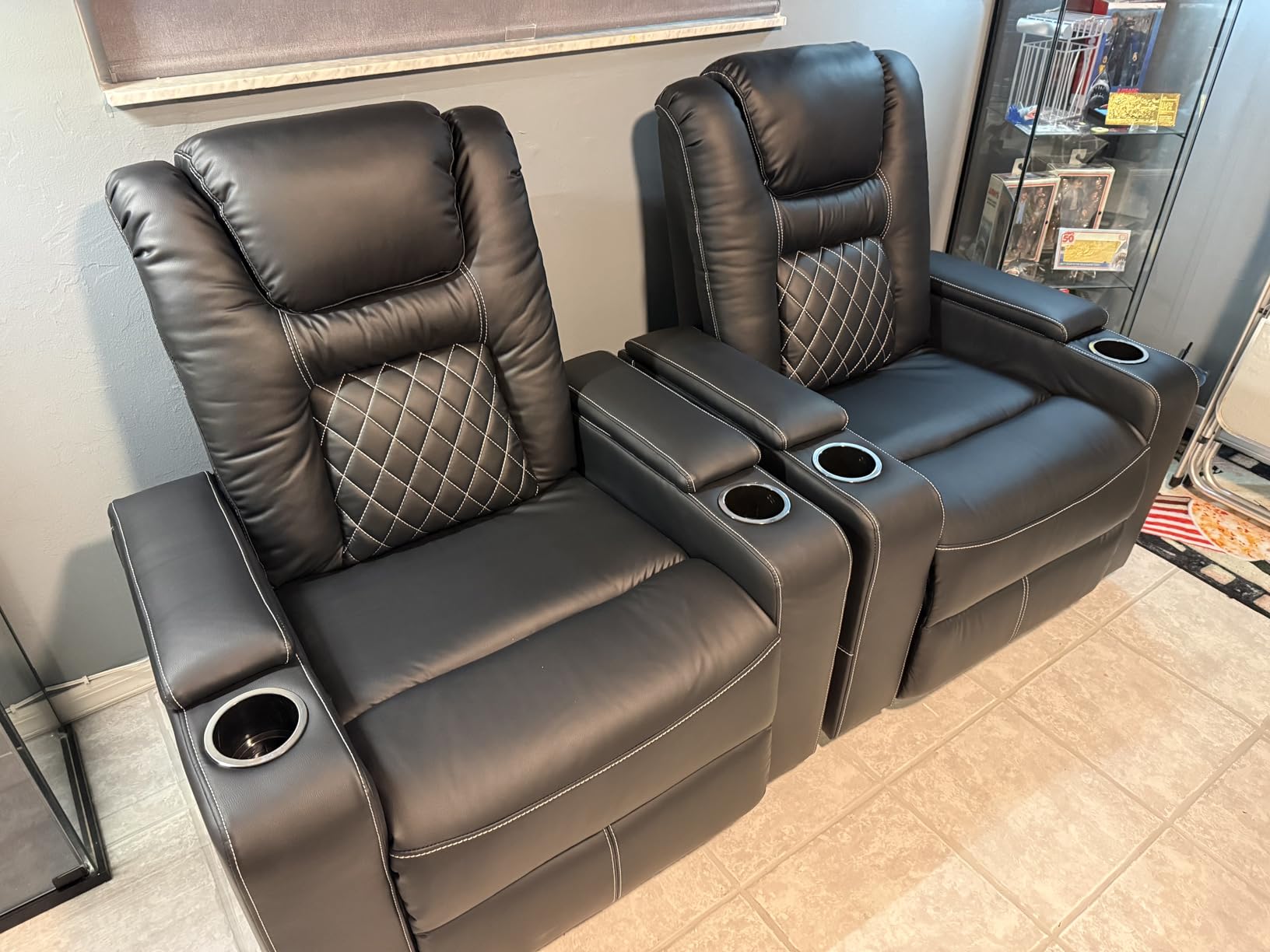 CANMOV Electric Power Recliner Chair Set of 2, Breathable Leather Home Theater Seating with Hidden Arm Storage, Power Recliner Chair for Living Room with USB Ports and Cup Holders, Black customer photo 1