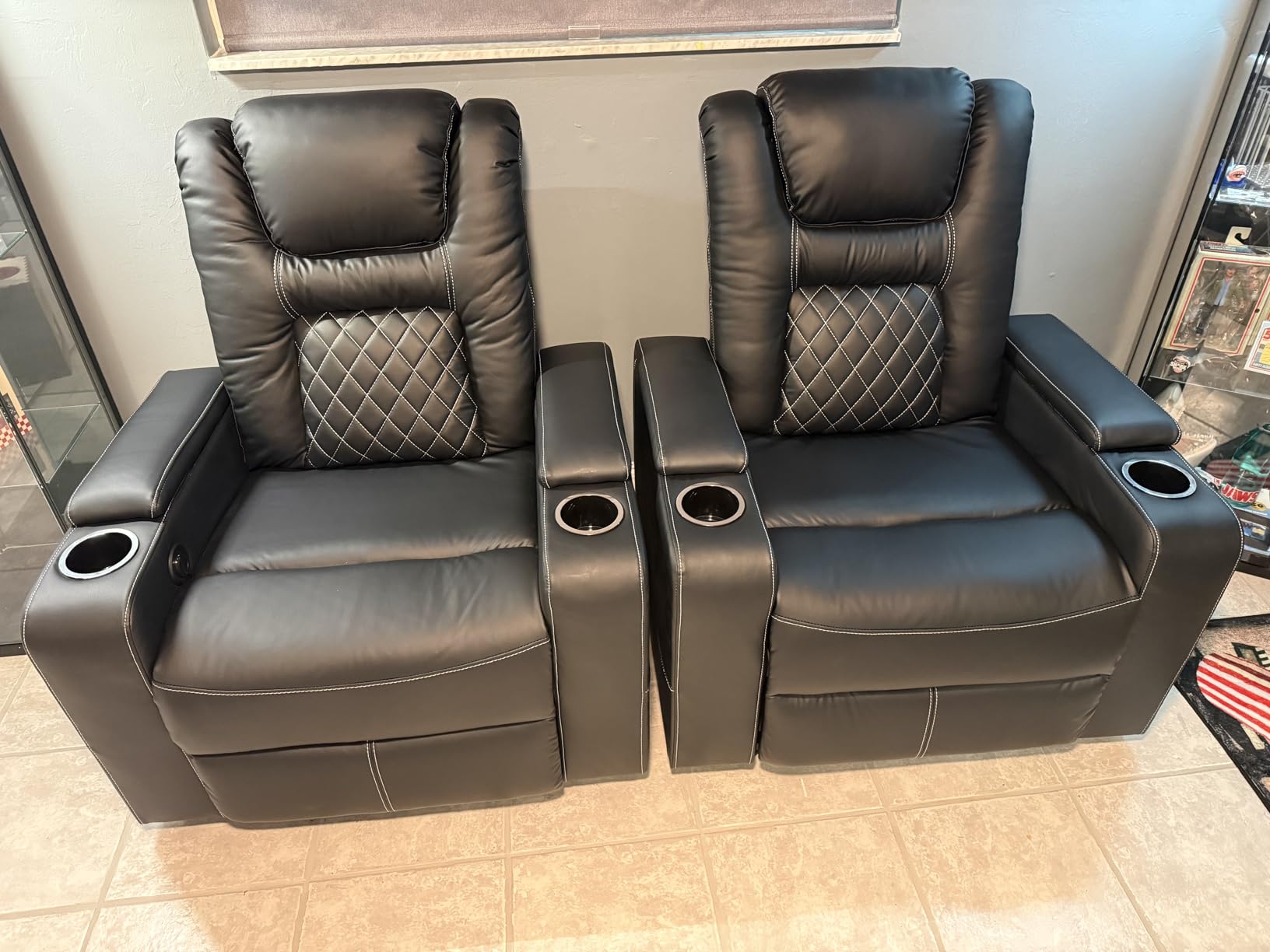 CANMOV Electric Power Recliner Chair Set of 2, Breathable Leather Home Theater Seating with Hidden Arm Storage, Power Recliner Chair for Living Room with USB Ports and Cup Holders, Black customer photo 2