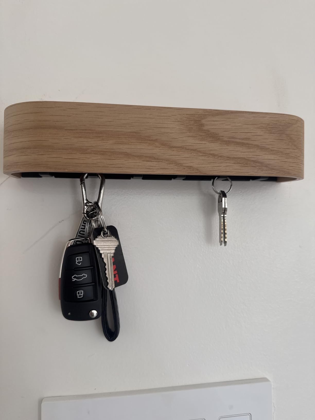 Kazai. Key Holder 'Toke' | Minimalist Key Hook Design from Berlin | Modern Key Holder Wall Mount with Wooden Shelf | Key Rack for Wall as Entryway Organizer | Walnut customer photo 2