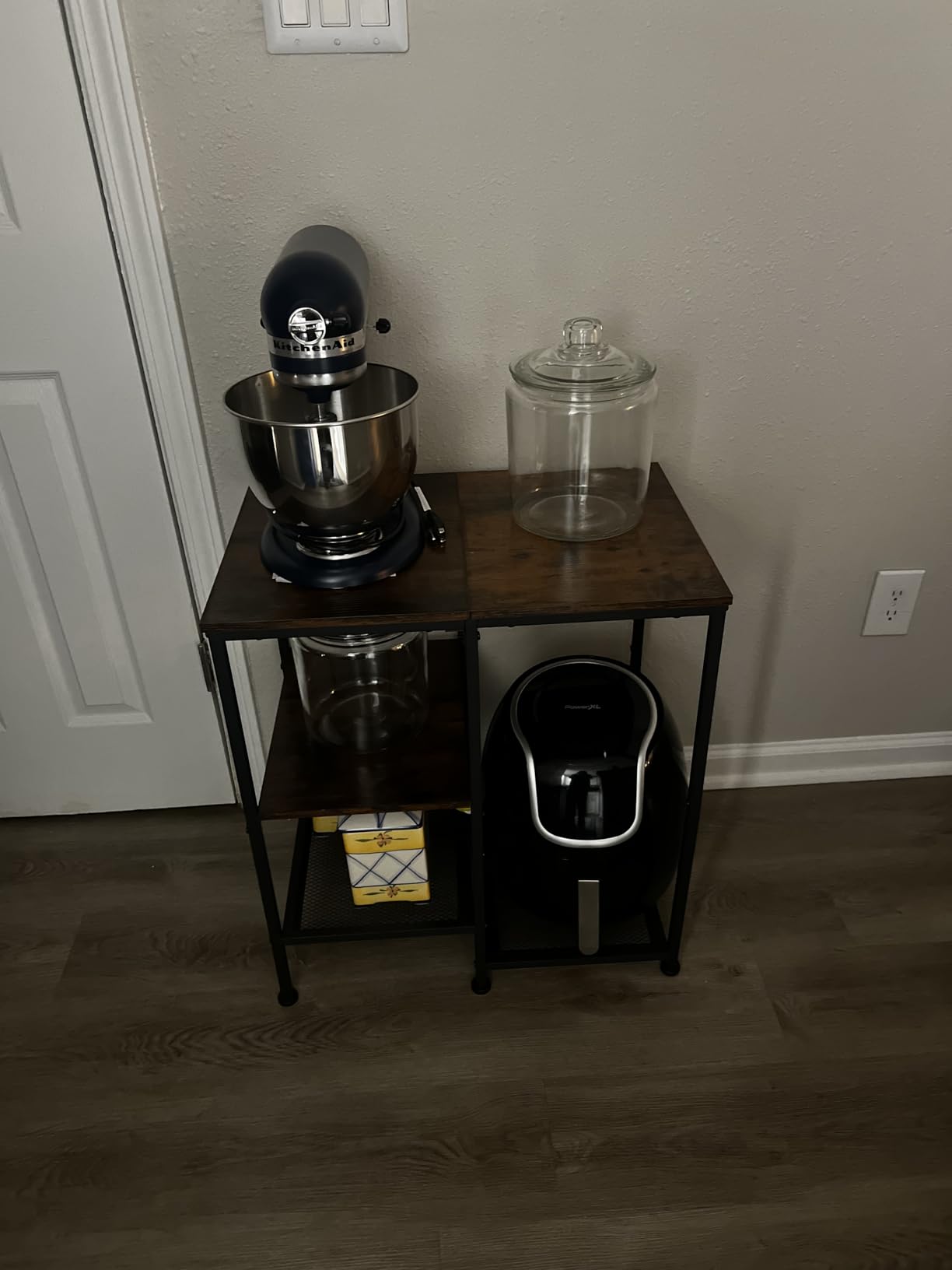 OGEMXU Rolling Kitchen Microwave Cart, 4 Tier Microwave Stand, Utility Cart on Lockable Wheels, Open Storage for Spices, Pots customer photo 1