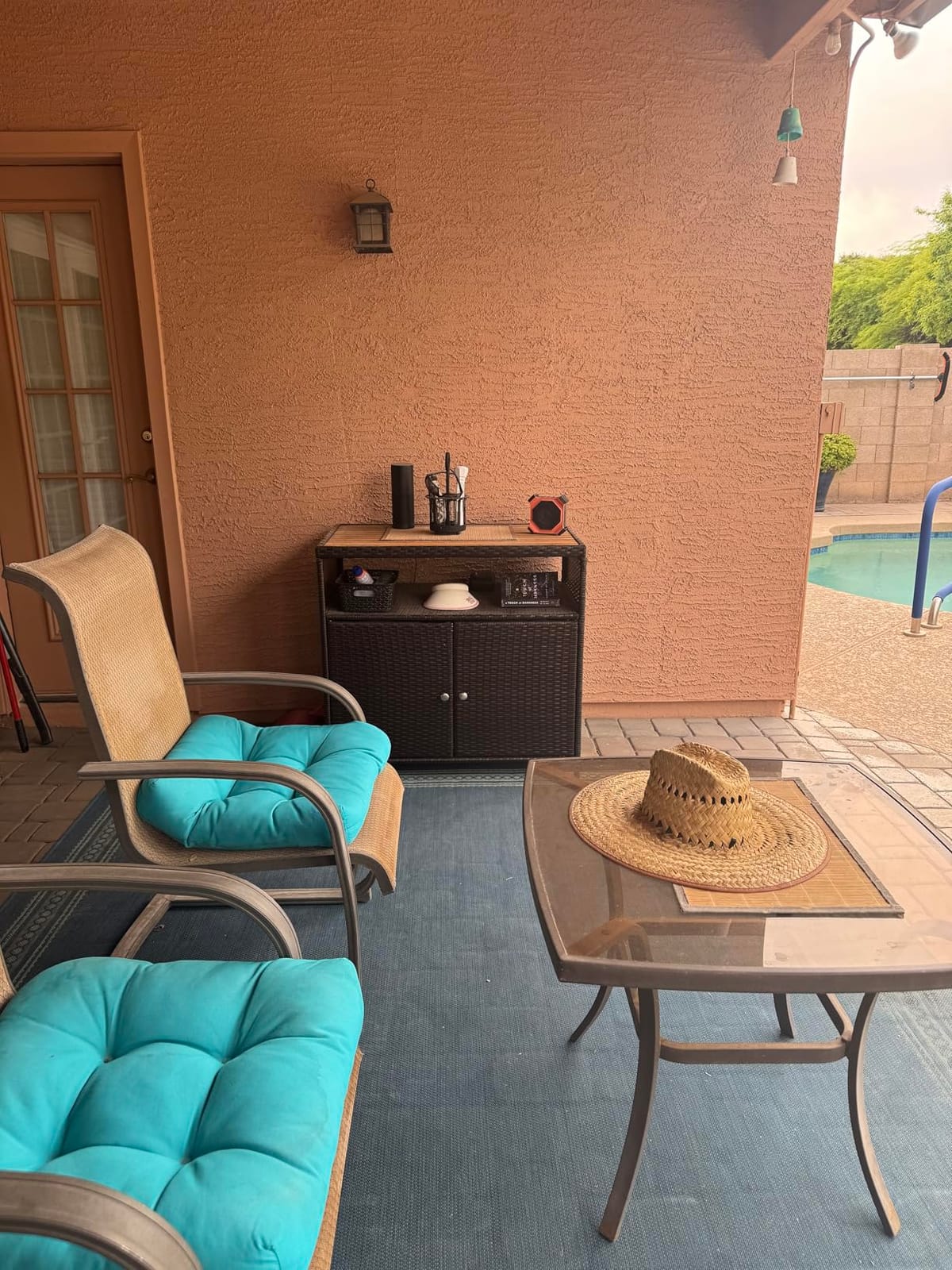 Tangkula Rattan Outdoor Storage Cabinet, Patiojoy Outdoor Cabinet with Acacia Wood Countertop, Open Compartment, 2-Door Wicker Sideboard, Outdoor Bar for Patio Garden Backyard Poolside (Mix Brown) customer photo 2