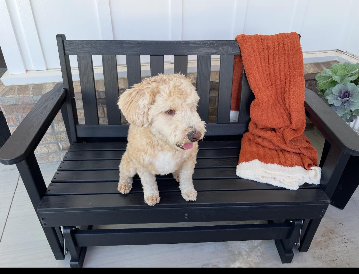 SERWALL 2 Person Patio Glider Bench, HDPE All Weather Swinging Bench, Grey customer photo 1