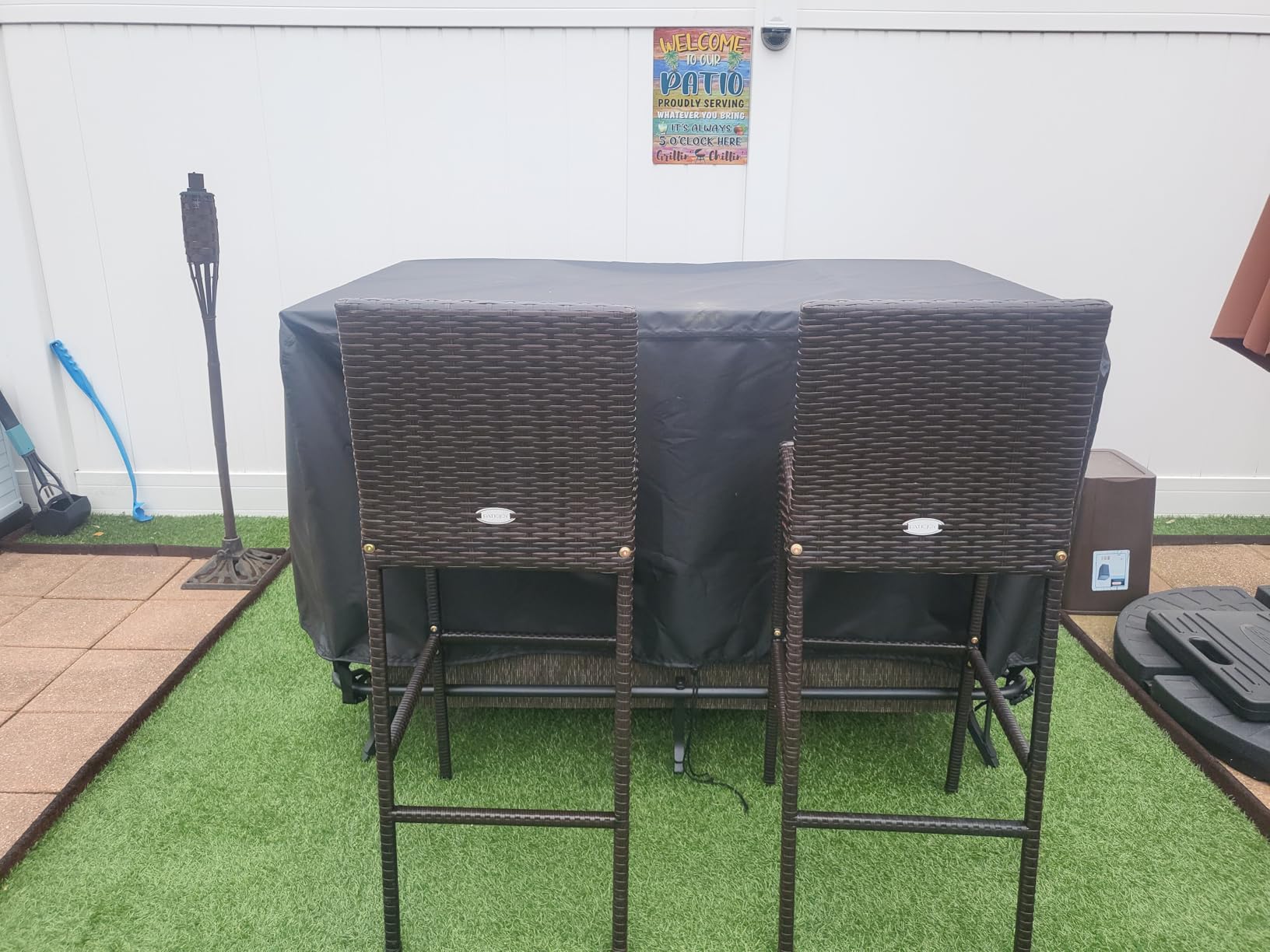 RELAX4LIFE Set of 2 Outdoor Wicker Rattan Patio Bar Stools Mix Brown, 30