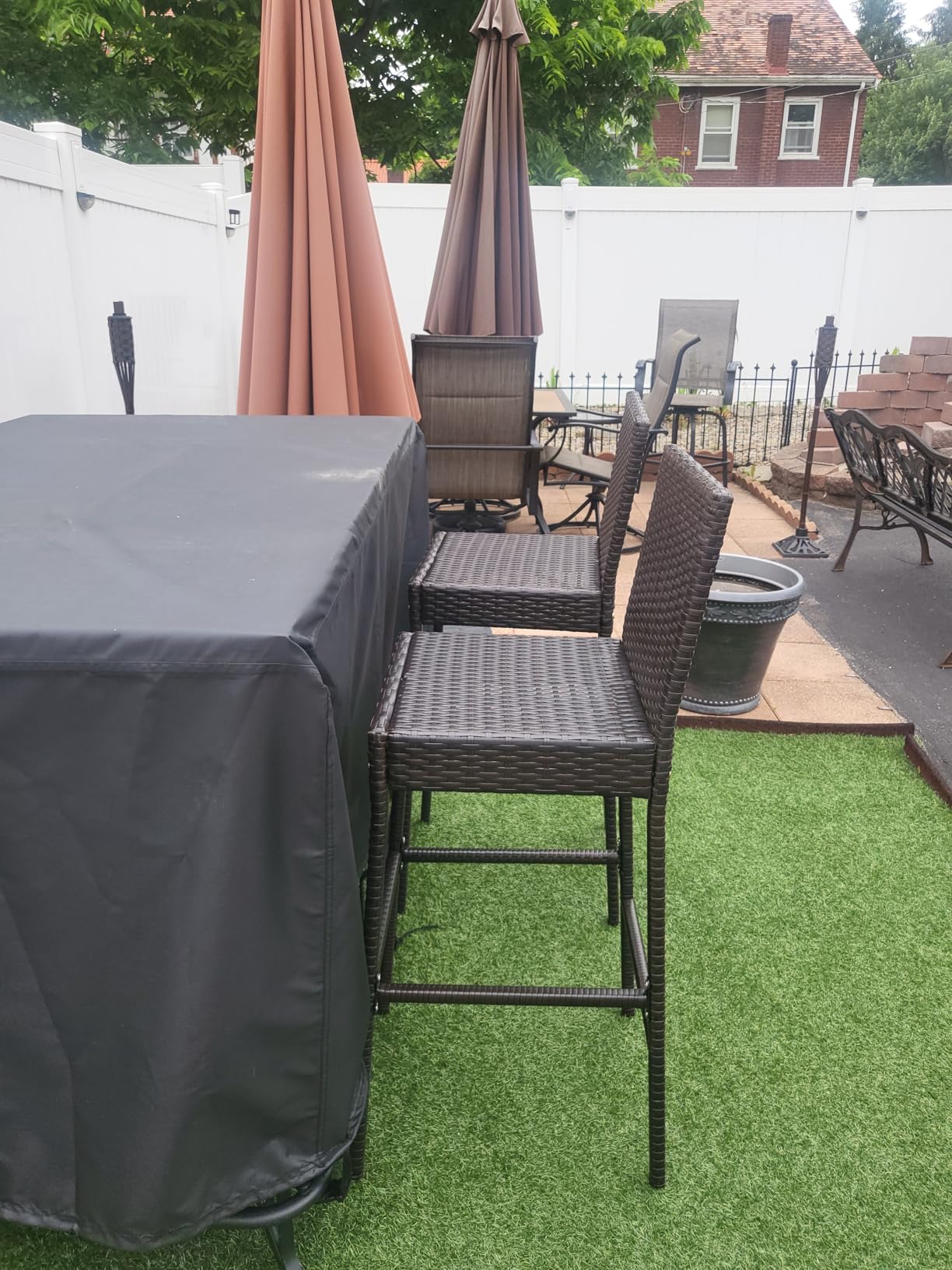 RELAX4LIFE Set of 2 Outdoor Wicker Rattan Patio Bar Stools Mix Brown, 30