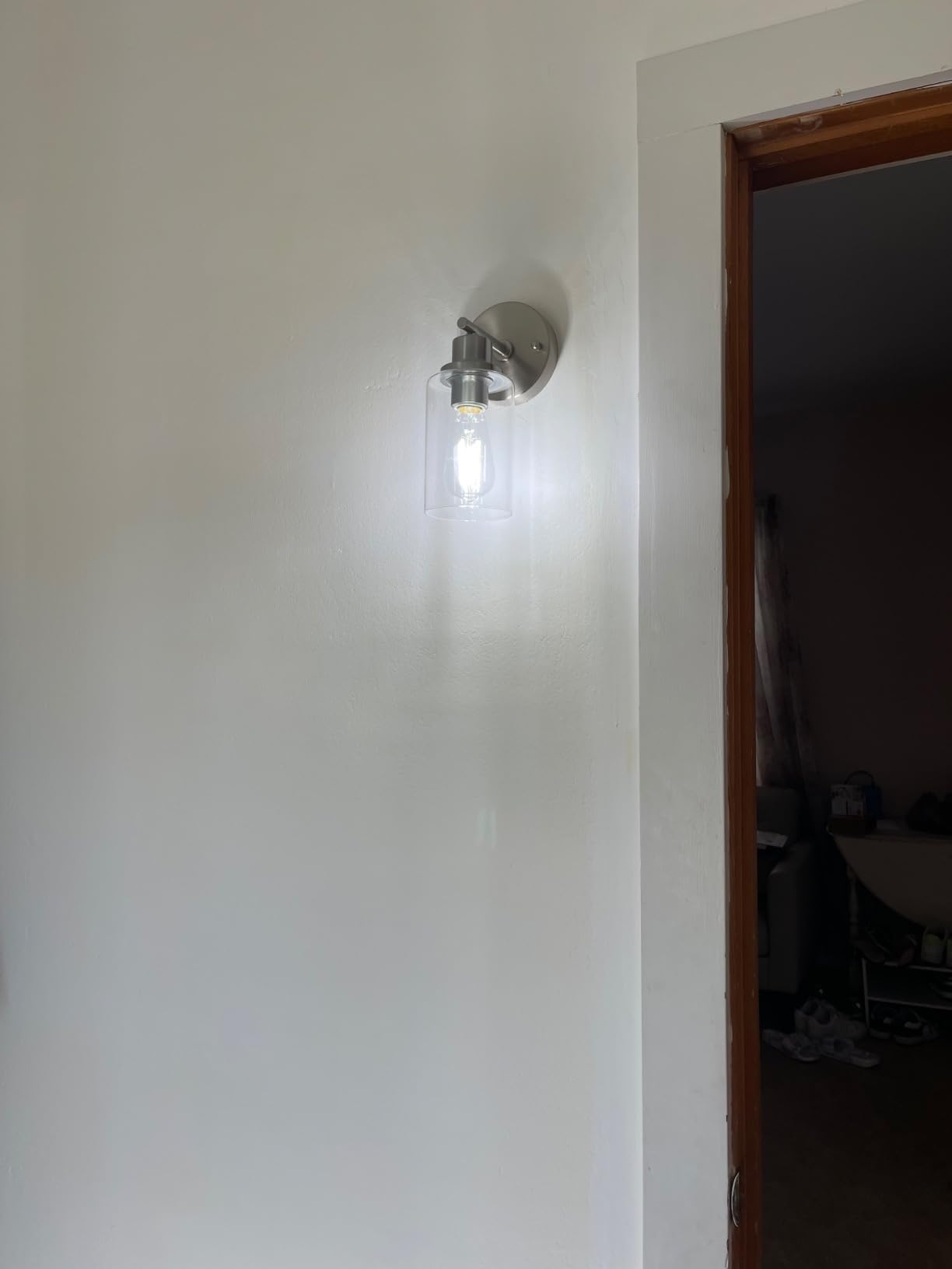 BUTHY Brushed Nickel Wall Light, LED Wall Sconces Indoor Modern Fixtures | E26 Base and Clear Glass Shade, Ideal for Bedroom, Hallway, Mirror, Living Room customer photo 1