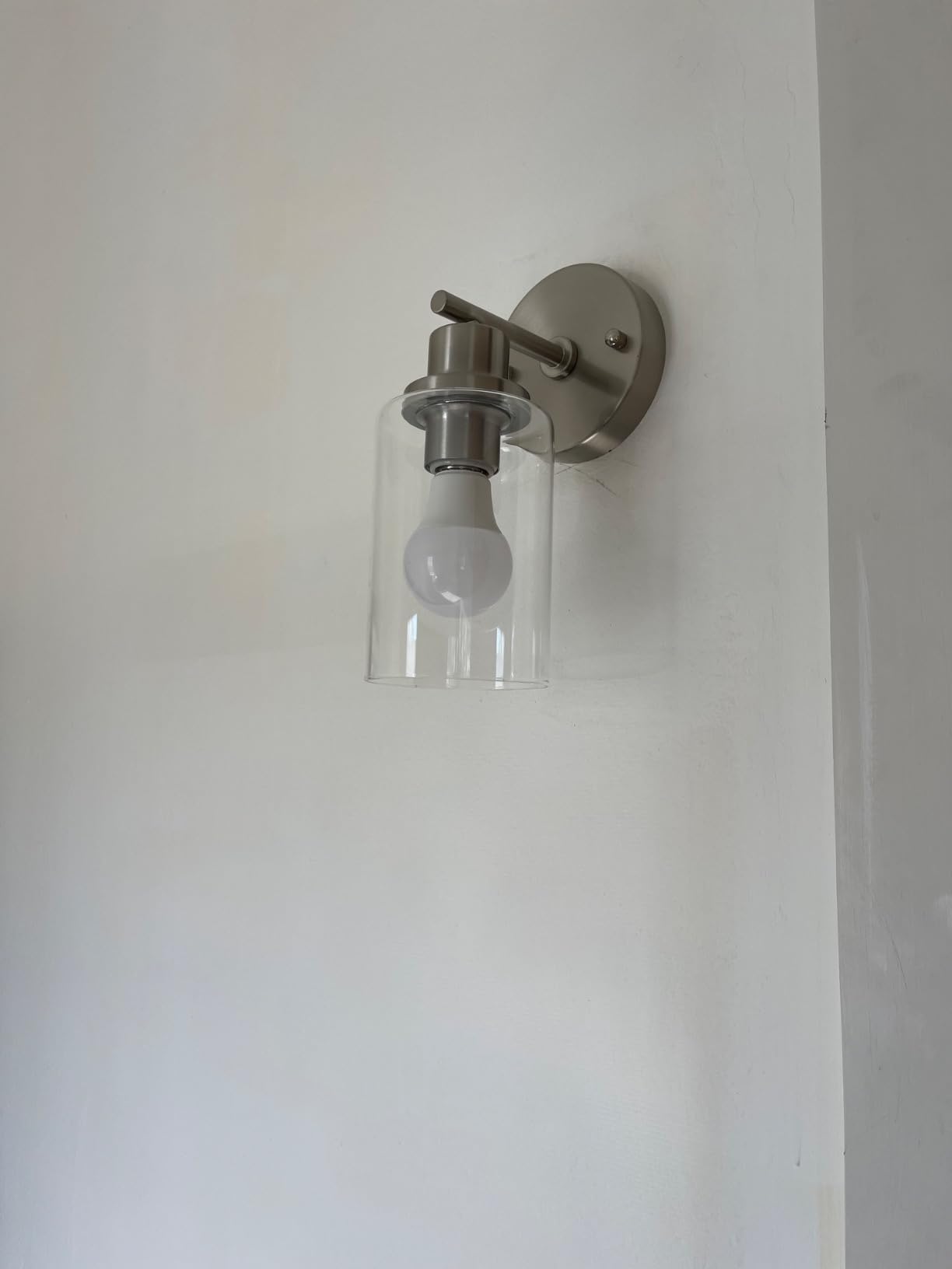 BUTHY Brushed Nickel Wall Light, LED Wall Sconces Indoor Modern Fixtures | E26 Base and Clear Glass Shade, Ideal for Bedroom, Hallway, Mirror, Living Room customer photo 2