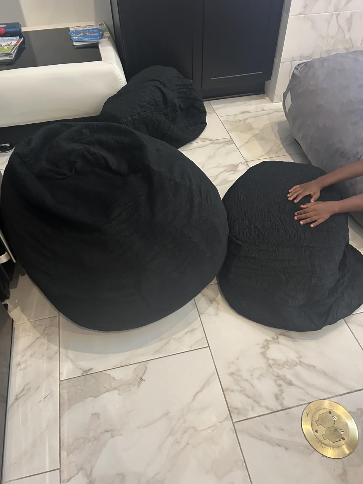 ENBAOHUI 3FT Memory Foam Bean Bag Chairs for Teens or Kids with Filling Bean Bag Sofa with Handle Super Soft Corduroy Fabric Lazy Sofa 3 Foot Navy Blue customer photo 2