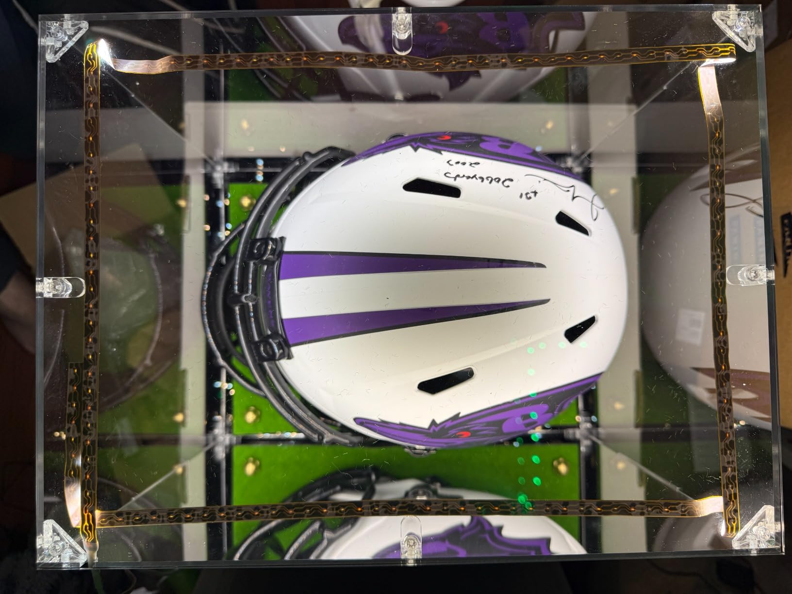Football Helmet Display Case - Full Size Acrylic Helmet Display Showcase | Mirrored Back, Turf Base, LED Tricolor Light Strip, UV Protection for Baseball Motorcycle Hats Memorabilia & Collectibles customer photo 1