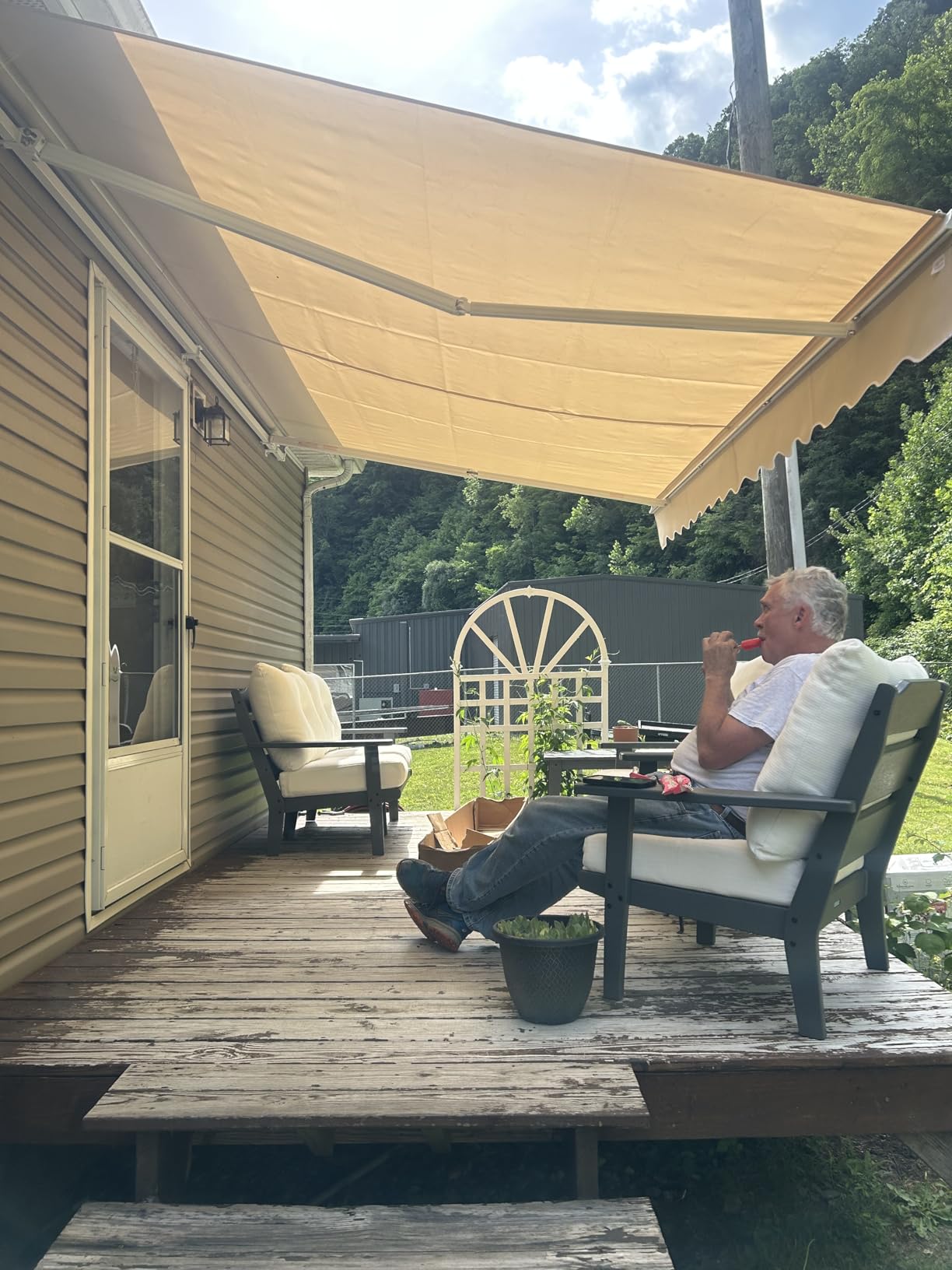 Yardenaler 12x10 FT Manual Retractable Outdoor Patio Awning, Window Sun Shade Shelter with Crank Handle & Canopy for Deck, Backyard, Garden, Balcony, Gray customer photo 2