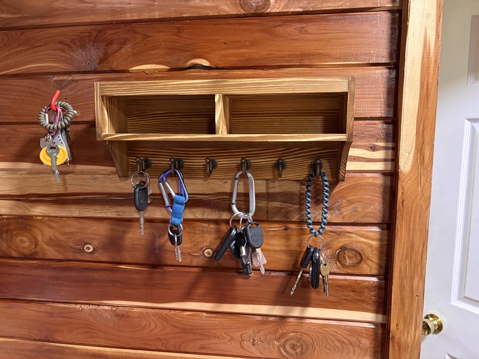 Key Holder Wall Mount with Mail Organizer, 6 Hooks & Shelf, Brown | Wood Key Holder Wall Mount with 6 Key Hooks, Shelf & Storage Box and Mail Organizer for Entryway, Apartment, Home and Office customer photo 1