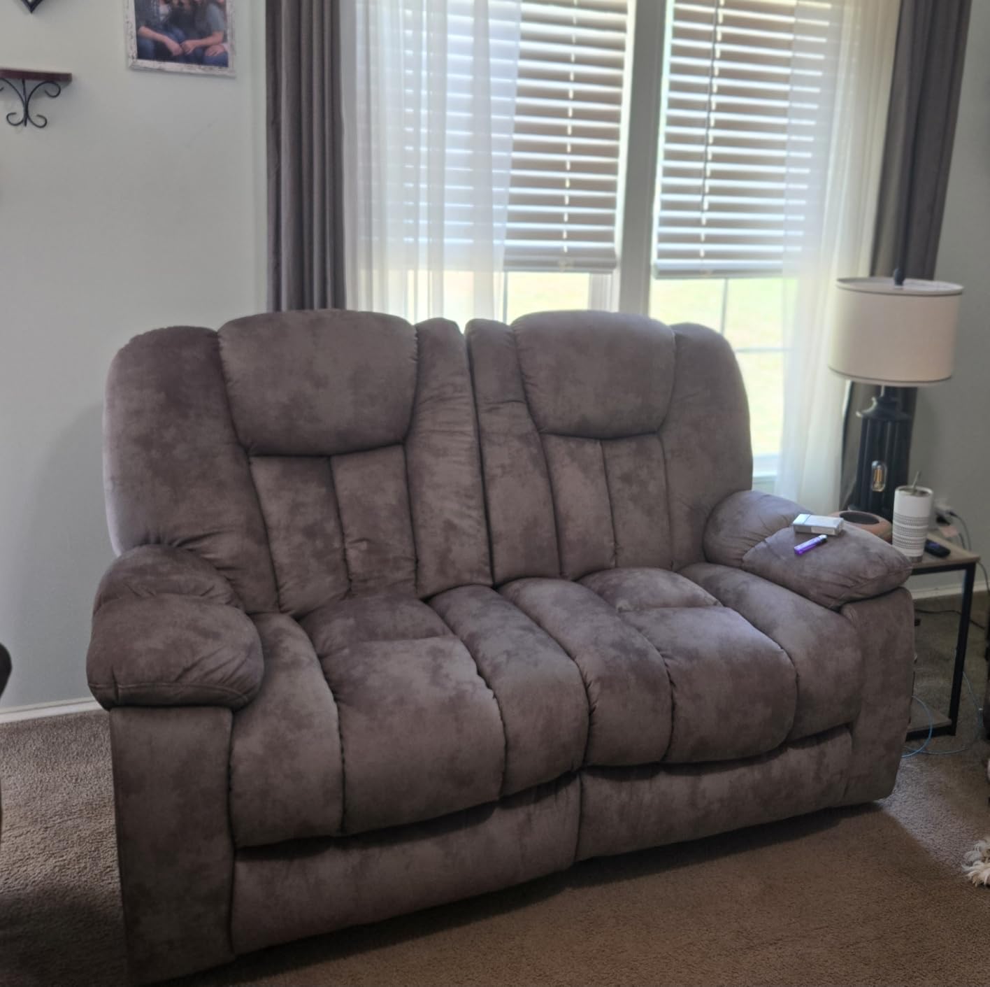 Loveseat Recliner Sofa for Living Room, Extra Wide Modern Overstuffed 2 Seat Reclining Manual Sofa Chair, Dual Recliner with Hidden Armrest Cup Holders, Breathable Fabric, Light Brown customer photo 1
