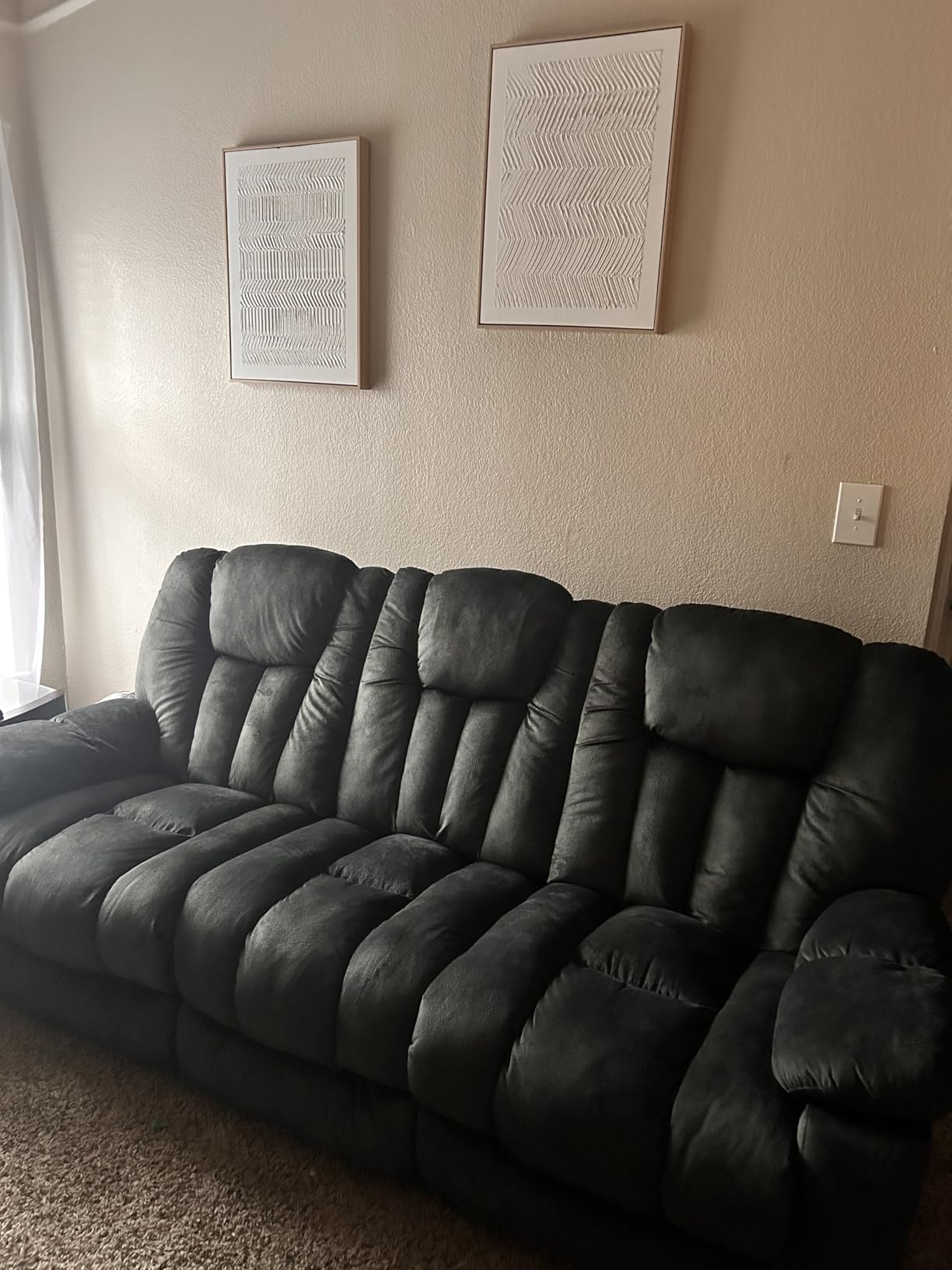 Loveseat Recliner Sofa for Living Room, Extra Wide Modern Overstuffed 2 Seat Reclining Manual Sofa Chair, Dual Recliner with Hidden Armrest Cup Holders, Breathable Fabric, Light Brown customer photo 2