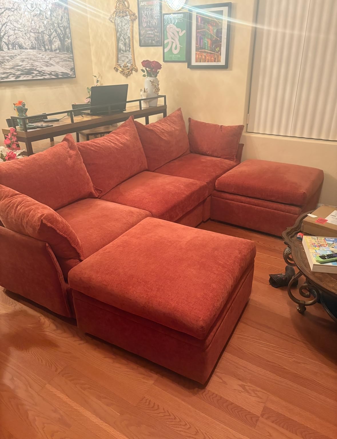 Luxury Modular Sectional Sofa, L-Shaped 3-Seat Couch with Storage Ottoman Deep Seat & Reversible Chaise Lounge Chenille Blue for Compact Spaces, Apartments, Dorm customer photo 2