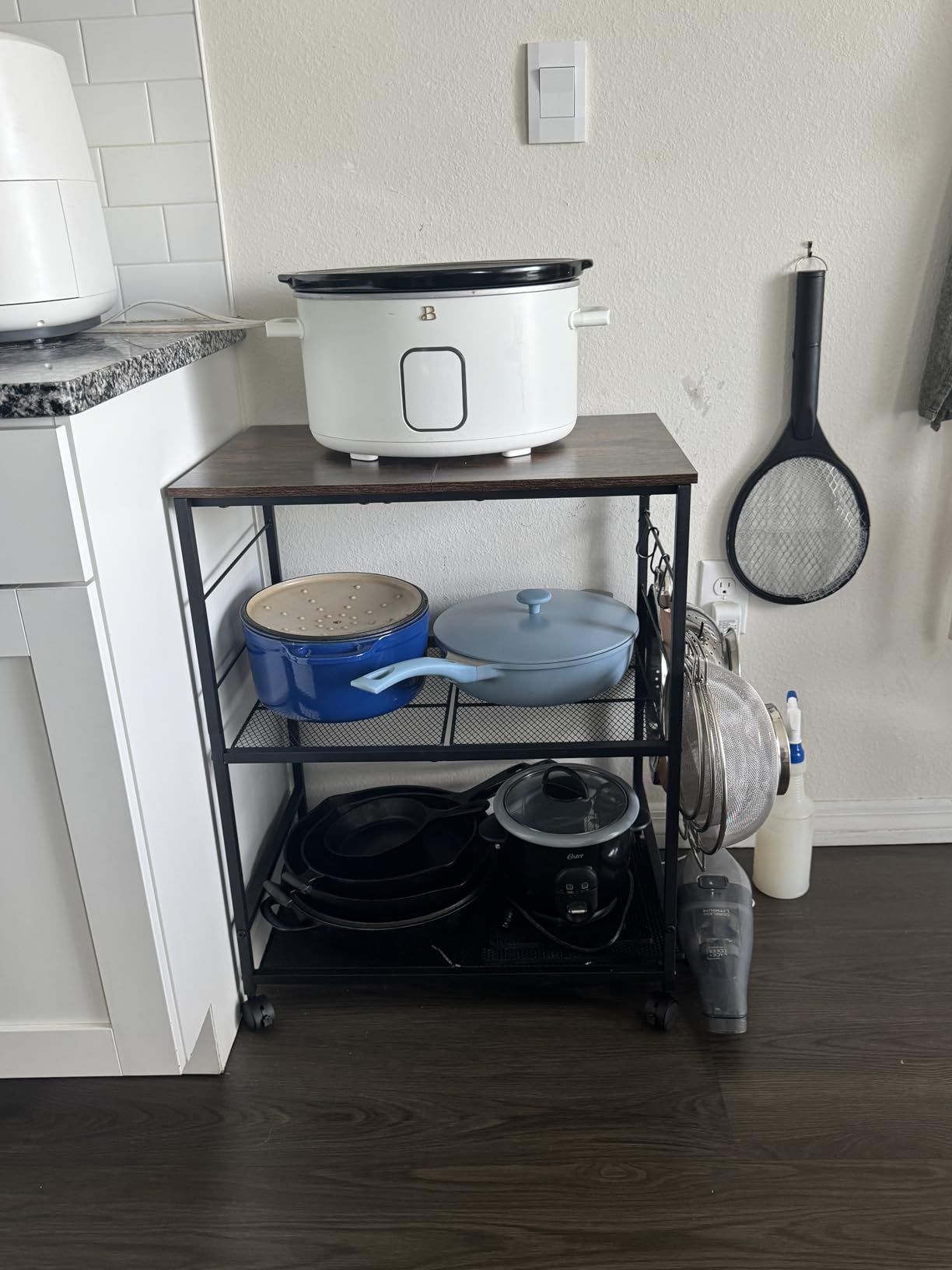 ThreeHio Rolling Kitchen Microwave Cart, 3 Tier Microwave Table Stand with Storage, Kitchen Utility Cart on Lockable Wheels customer photo 1