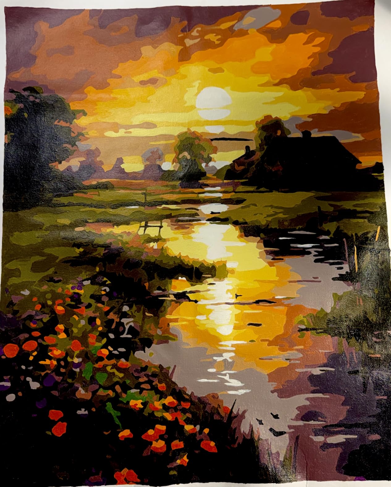 Paint by Numbers Kit for Adults Beginner 16x20 Inch, Countryside Sunset | DIY Acrylic Painting by Numbers Riverside Cabin Landscape, Without Frame Canvas, Stress Relief Craft Kits, Home Decor Gift customer photo 1