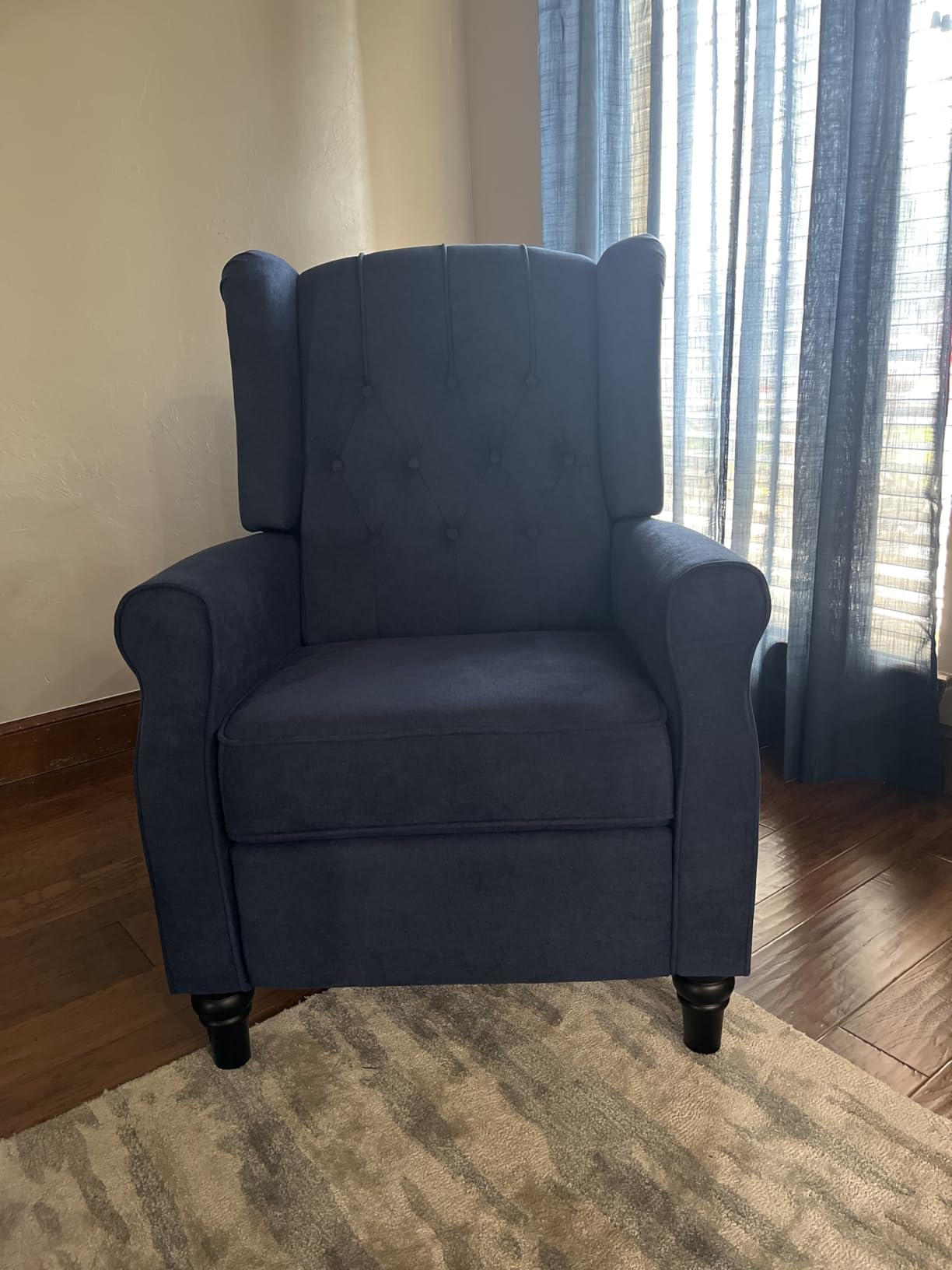 Pushback Recliner Chair, Fabric Armchair Push Back Recliner with Rivet Decoration, Mid Century Wingback Accent Chair for Living Room, Bedroom, Beige customer photo 1