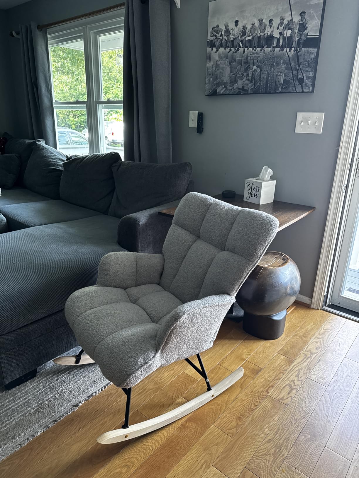Rocking Chair Nursery Teddy Upholstered Glider Rocker Rocking Accent Chair Padded Seat with High Backrest Armchair Comfy Side Chair for Living Room Bedroom Offices (White Teddy) customer photo 1