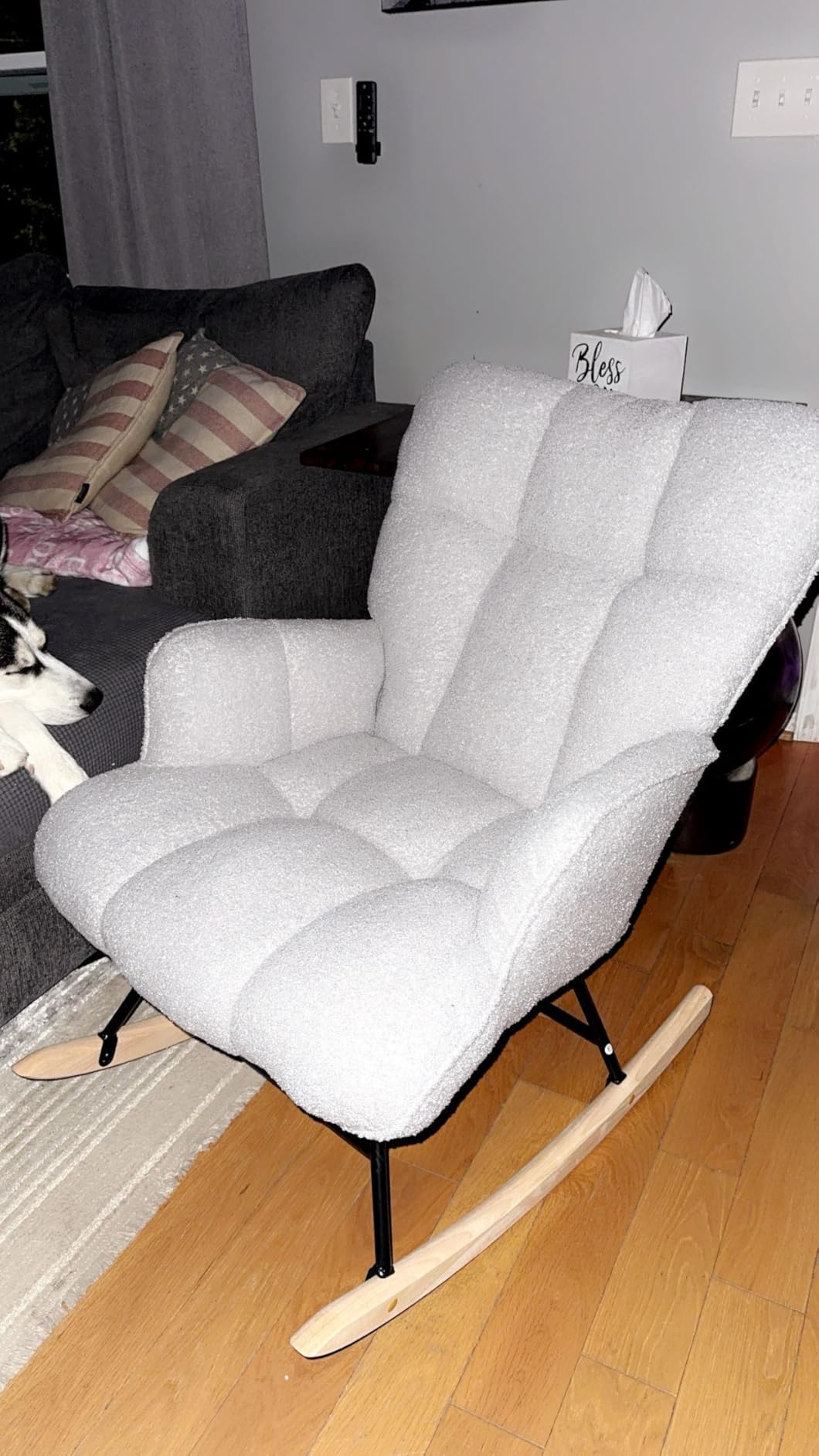 Rocking Chair Nursery Teddy Upholstered Glider Rocker Rocking Accent Chair Padded Seat with High Backrest Armchair Comfy Side Chair for Living Room Bedroom Offices (White Teddy) customer photo 2
