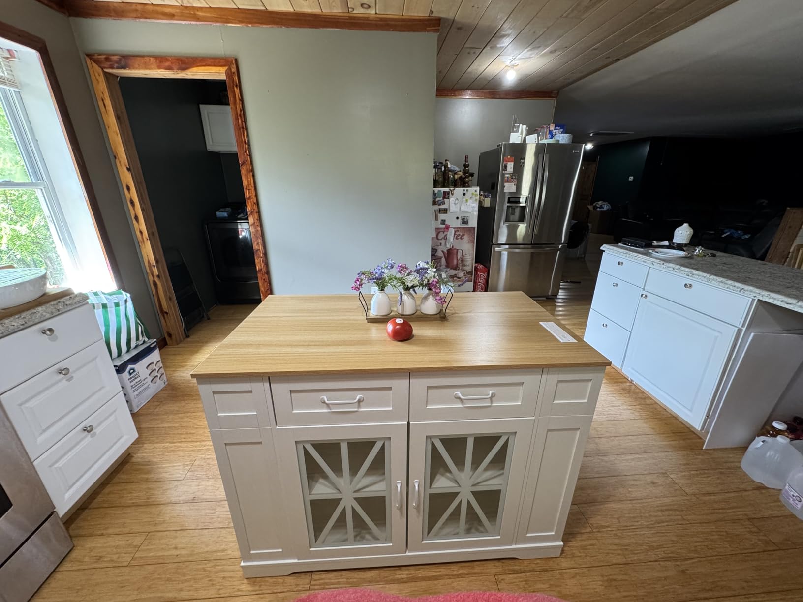 YITAHOME Kitchen Island with Seating | 47 Inch Mobile Storage Island with Drop Leaf, Power Outlet & Spice Rack, 2 Upholstered Stools and Footrest customer photo 1