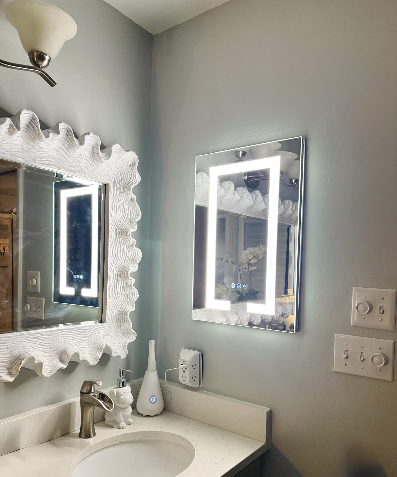 LED Lighted Medicine Cabinet with Lights 30 x 26 Recessed or Surface Mount Cabinet Mirror for Bathroom Wall, 2 Door Tempered Glass Led Vanity Cabinet, Outlets & USB, 3-Color Dimming, Anti-Fog customer photo 1