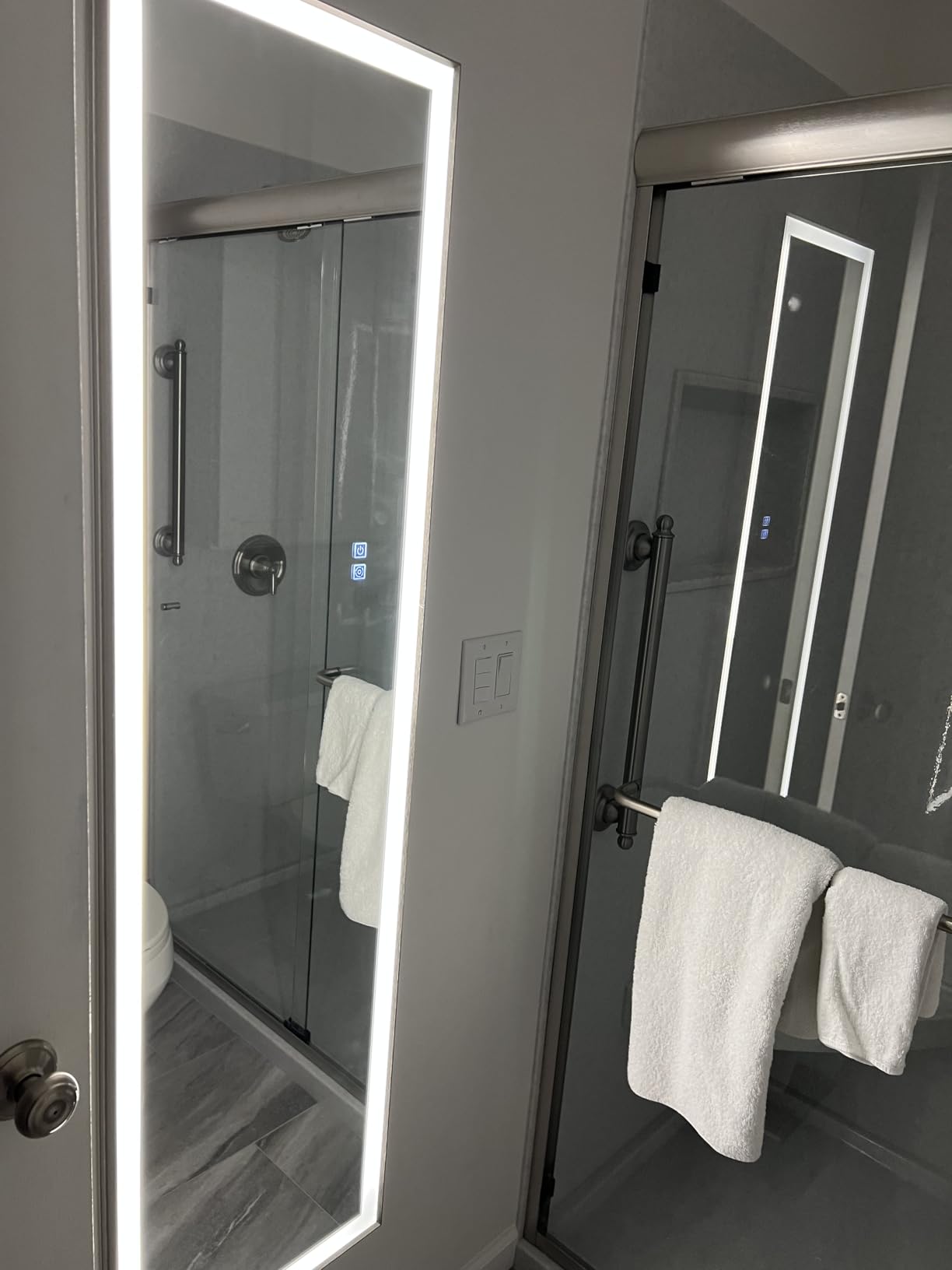 24x32 Lights Medicine Mirror Cabinet, Beveled Brushed Nickel Frame | Lighted Aluminum Bathroom Cabinet, Surface or Recessed Mount, Dimmable 3 Color Temp, Defog, Outlet, Clock, Sensor Inner Light customer photo 1