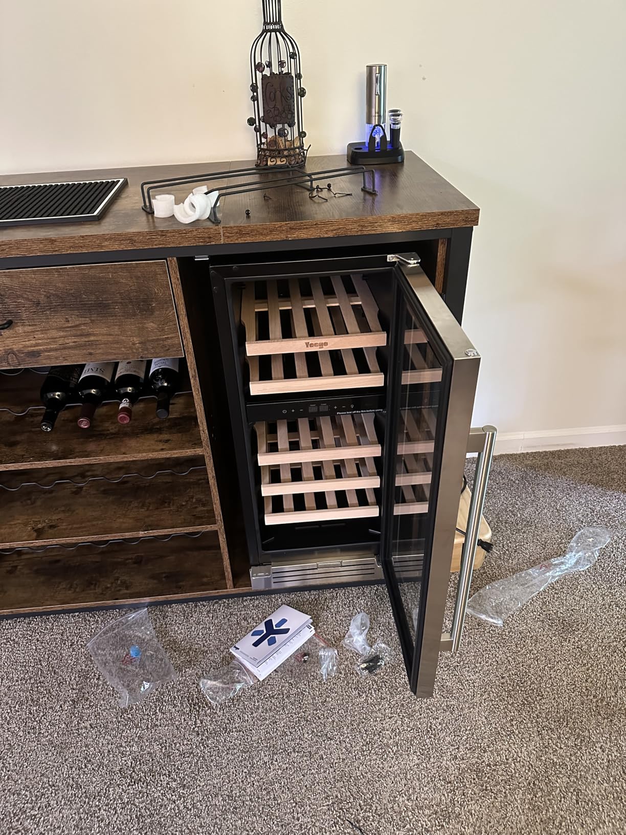 Yeego Wine Fridge Cooler - 24 Inch Wine Fridge Hold 52 Bottles, 40-65°F Wine Refrigerator Glass Door, Built in, Freestanding Under Counter Fridge for Beer Soda Drink Home Bar Office(5.12 Cu.ft) customer photo 1