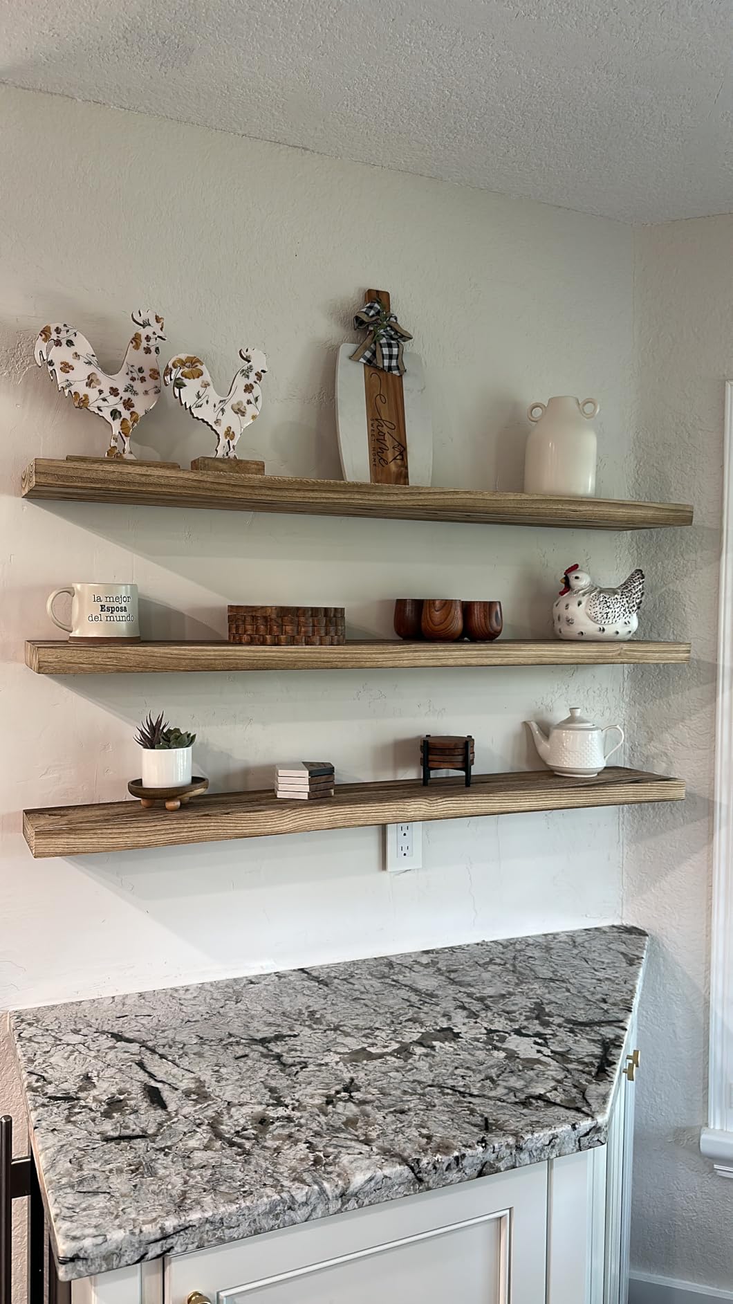 ROGMARS 36 Inches Long Walnut Floating Shelves | Rustic Solid Wood Farmhouse Wall Shelves with Invisible Brackets for Bathroom, Living Room, Bedroom, Kitchen Set of 2 customer photo 2