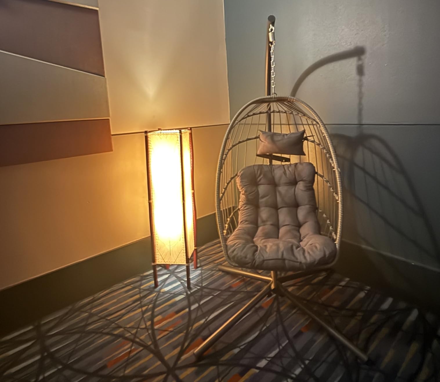 Egg Chair Outdoor with Stand, Indoor Wicker Hanging Egg Swing, Grey | Patio Swinging Chair with Thick Cushion, Egg Shaped Swing for Bedroom Porch Balcony, Rattan Hammock Chairs 370 LBS Capacity customer photo 1