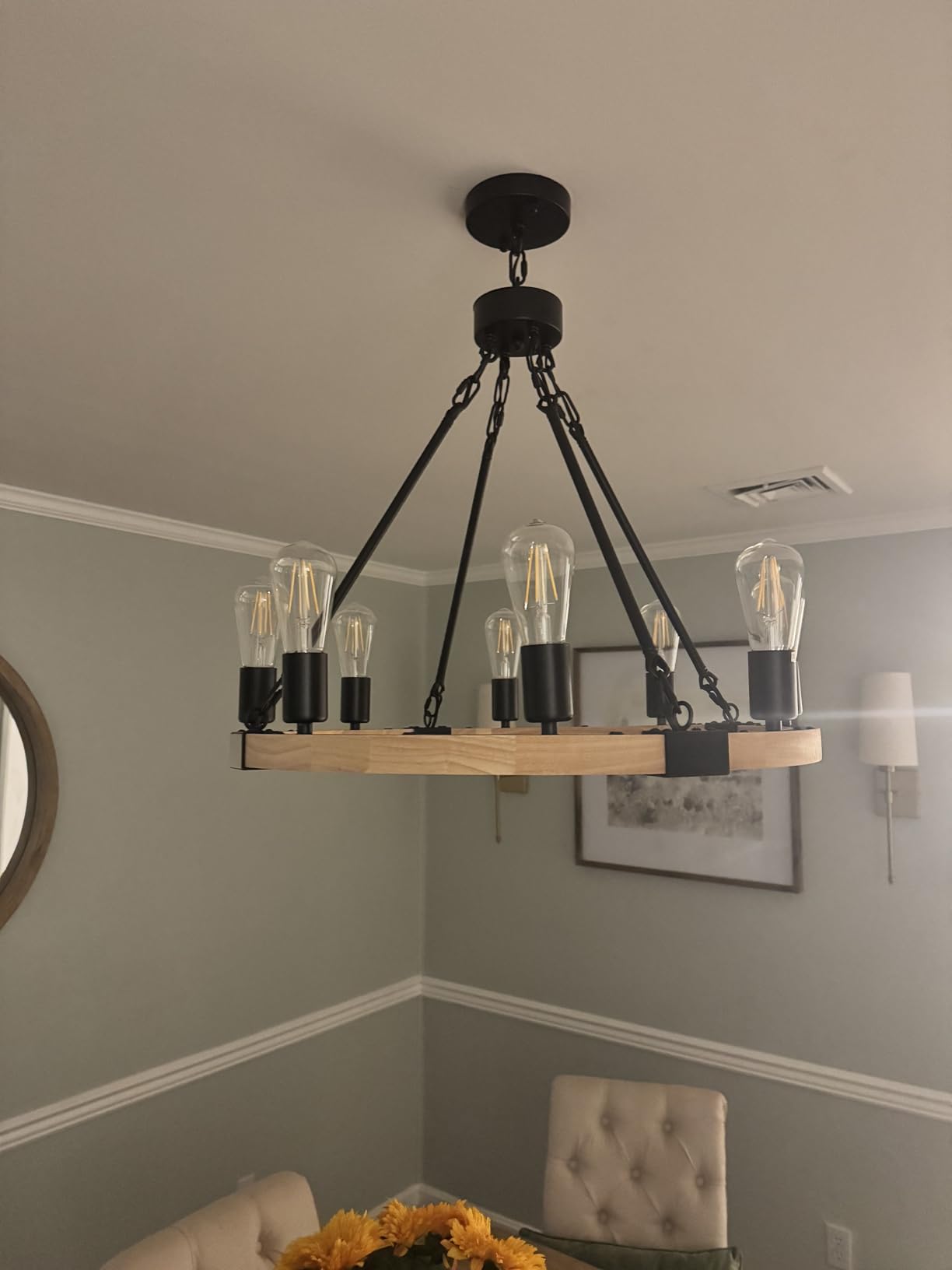 Farmhouse Wood Wagon Wheel Chandelier 24-Light 43.3