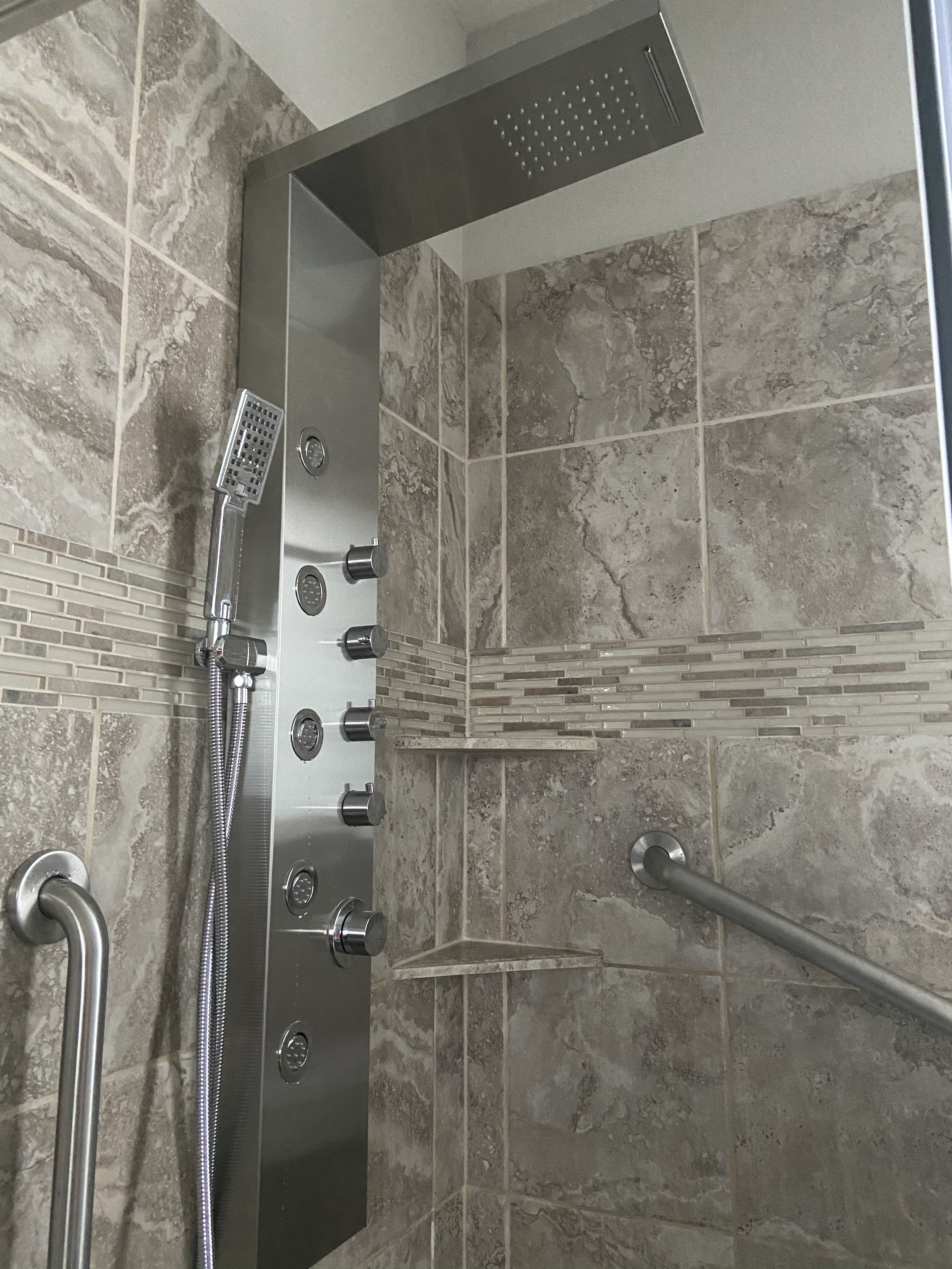 ROVATE 4-in-1 Rainfall Waterfall Shower Panel Tower System, Matte Black | Shower Column with Body Massage Jets and Handheld, Stainless Steel High Pressure, Use Multiple Functions Simultaneously customer photo 1