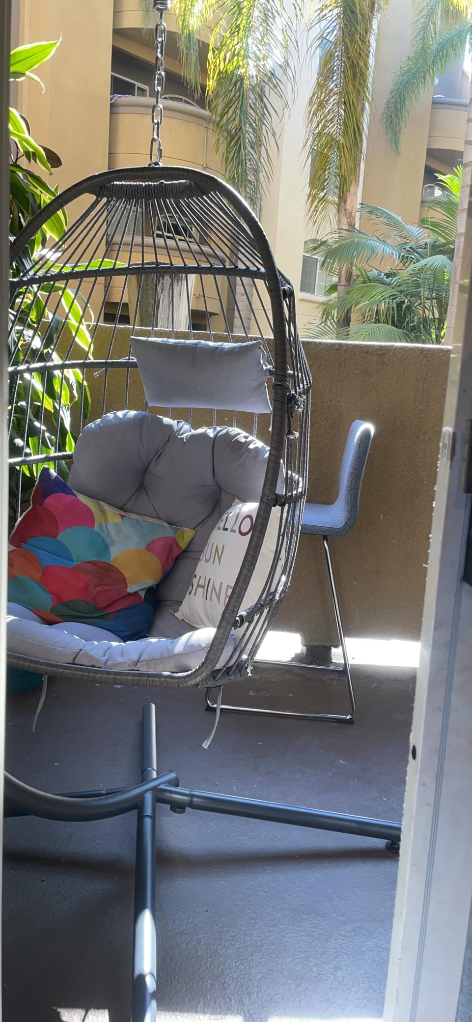 LEYCAY Hanging Egg Chair with Stand, Outdoor Indoor Egg Swing - Dark Grey | Wicker Patio Swinging Chair with Cushion, Comfy Egg Shaped Chair for Bedroom Porch Balcony, Hammock Chairs 350 LBS Capacity customer photo 1