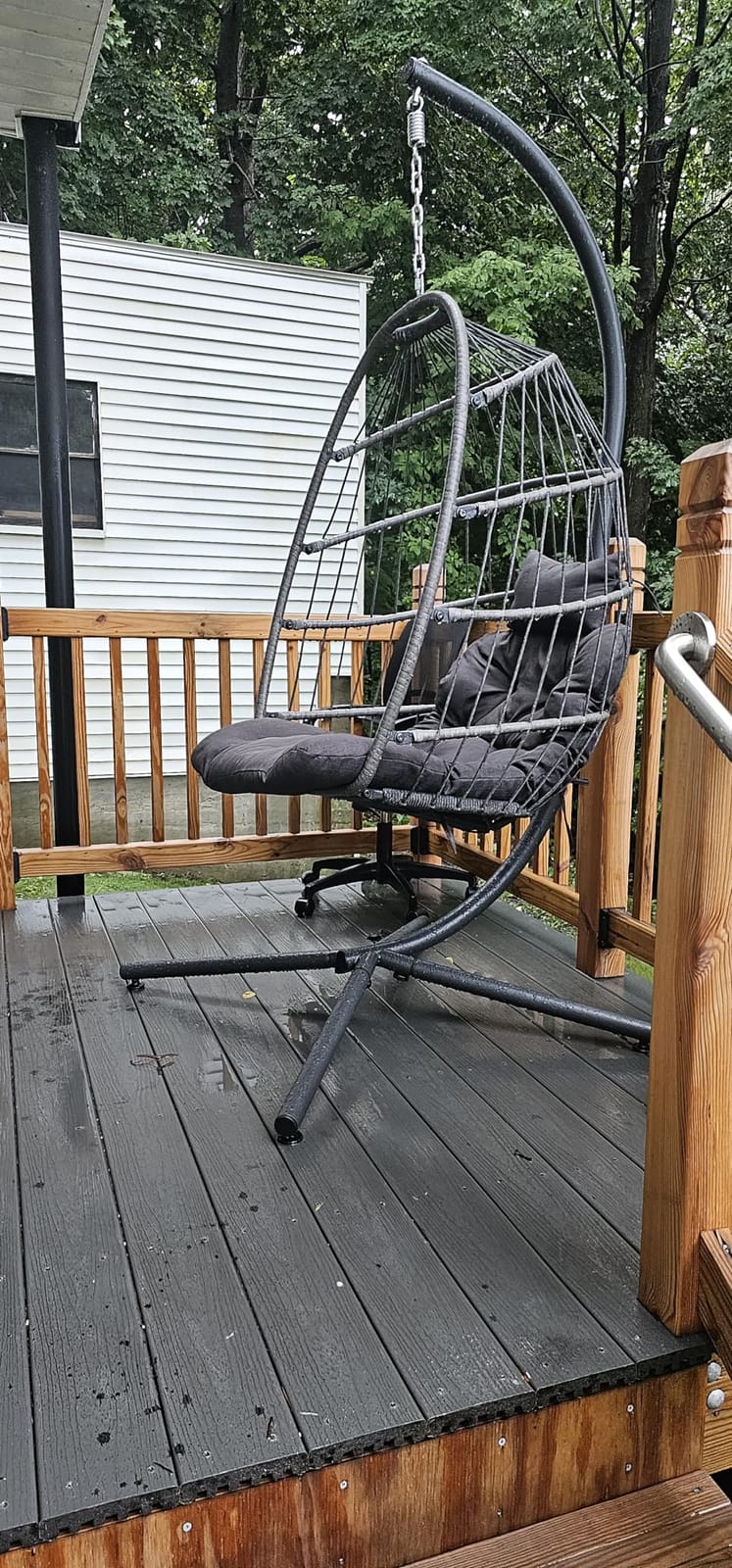LEYCAY Hanging Egg Chair with Stand, Outdoor Indoor Egg Swing - Dark Grey | Wicker Patio Swinging Chair with Cushion, Comfy Egg Shaped Chair for Bedroom Porch Balcony, Hammock Chairs 350 LBS Capacity customer photo 2