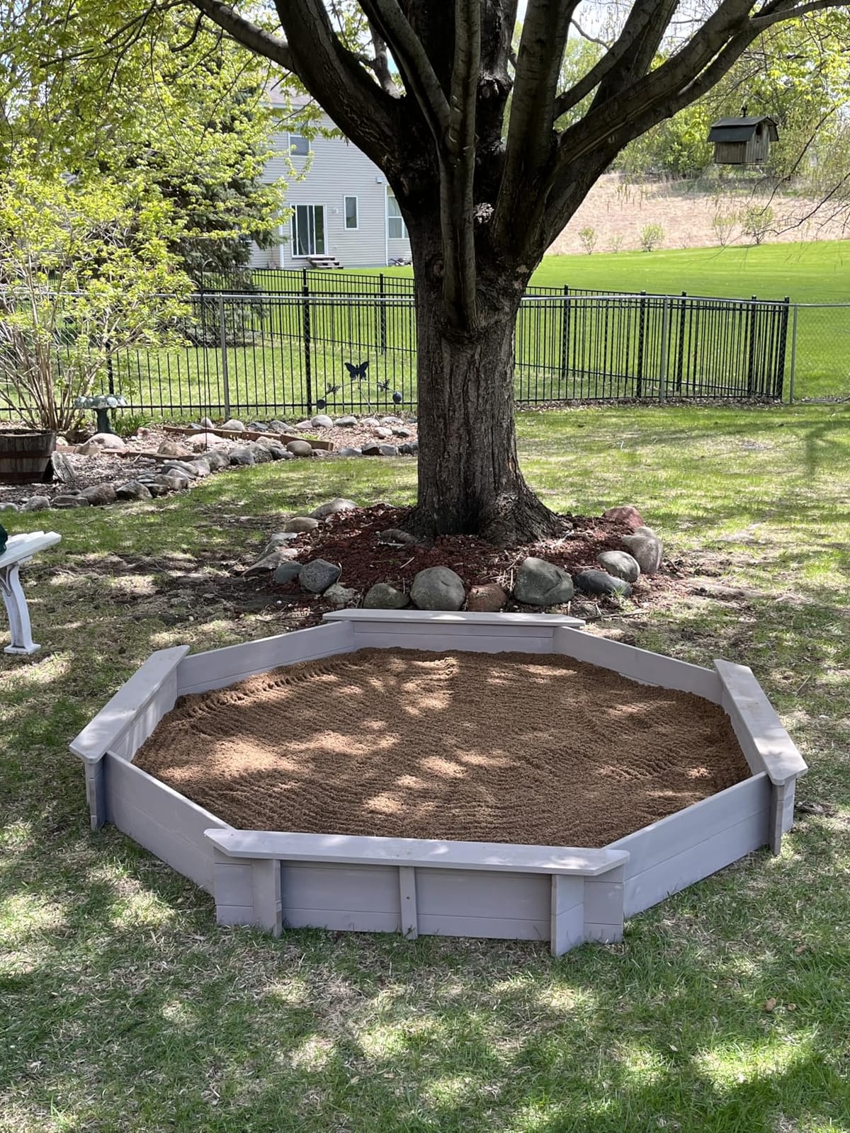 Best Choice Products Large Outdoor Octagon Wooden Sand Box for Kids, Sandbox with Cover, 4 Reinforced Benches Support up to 220 lbs Each, Bottom Liner for Drainage - Natural customer photo 2