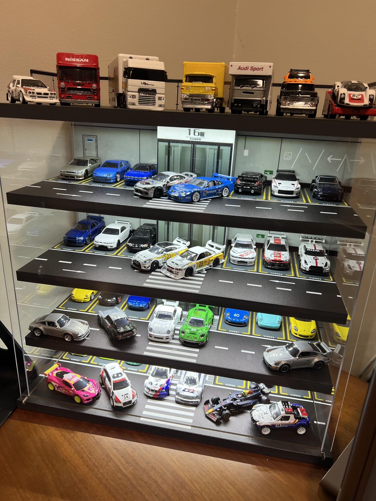 Display Case for Hot Wheels & Matchbox Cars with LED Light, Toy Car Garage | Wood, Hold 50+ Cars, 1/64 Diecast Display, Dust Cover, Garage Diorama, Storage Case for Hot Wheels Car, Freestanding, Man Cave customer photo 2
