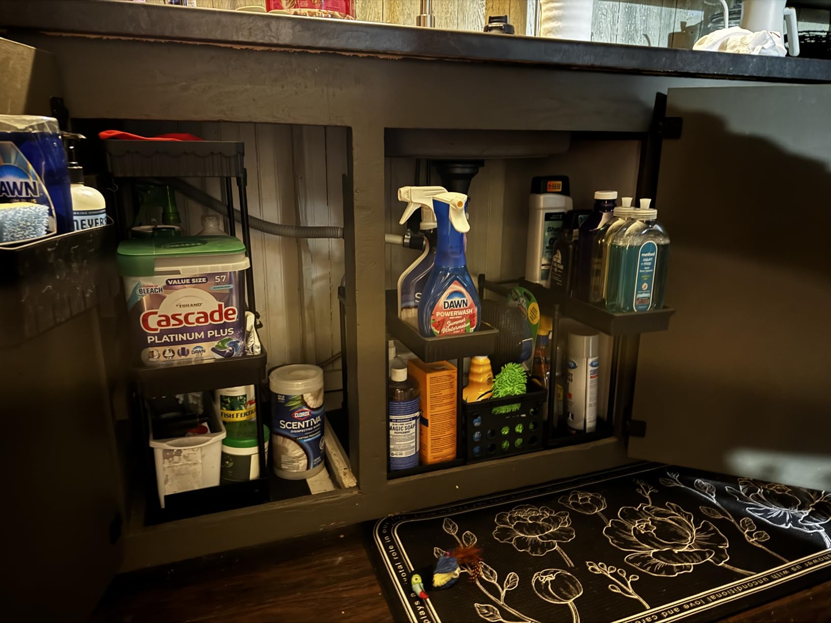4-Pack 2-Tier Under Sink Organizer with Pull Out Drawers | Multi-use kitchen & bathroom storage. Includes hanging hooks and cups. Black, space-saving cabinet design. customer photo 2