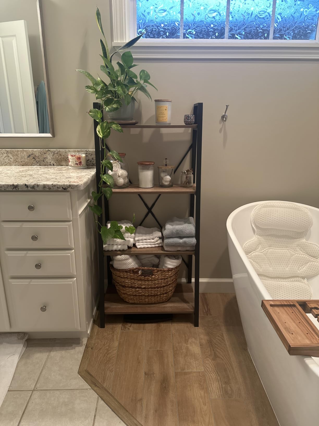 Ladder Bookshelf, 4 Tier Ladder Shelf Bookcase, Wood Leaning Book Shelves for Living Room, Bedroom, Home Office Shelving Unit (Dark Grey Oak) customer photo 1