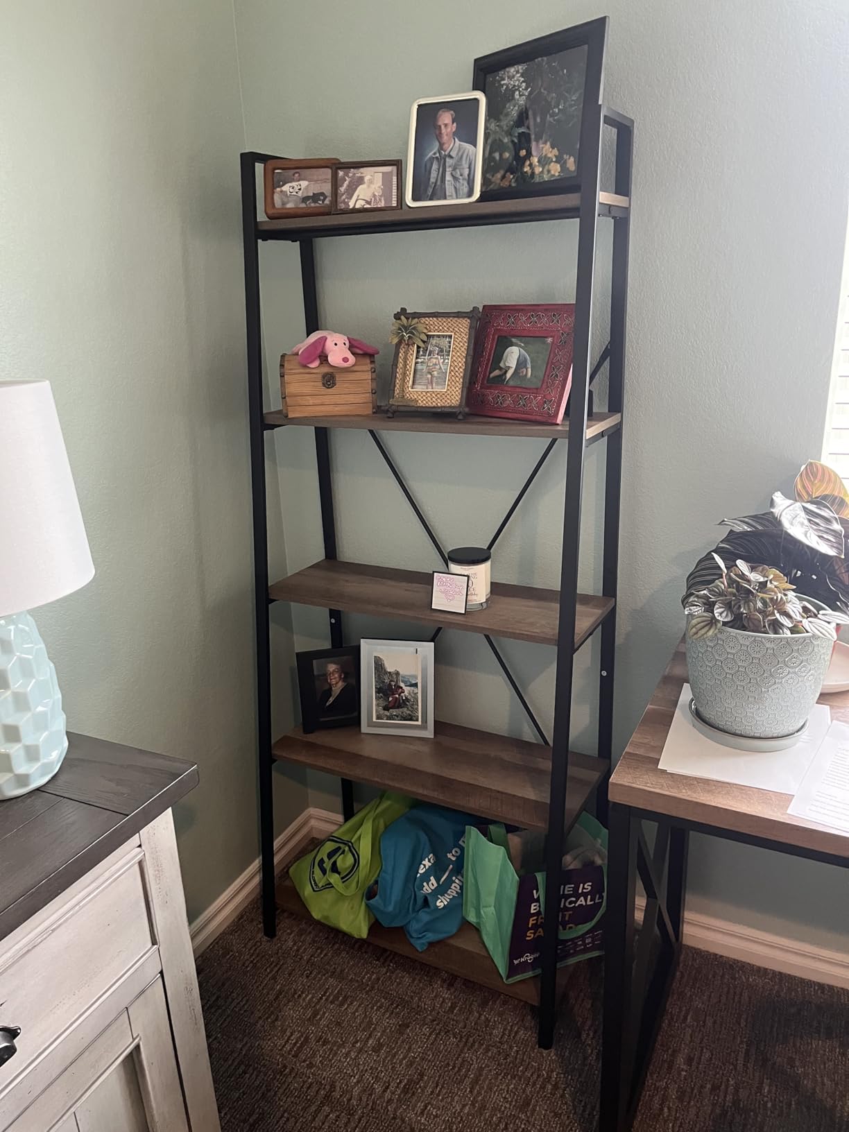 Ladder Bookshelf, 4 Tier Ladder Shelf Bookcase, Wood Leaning Book Shelves for Living Room, Bedroom, Home Office Shelving Unit (Dark Grey Oak) customer photo 2