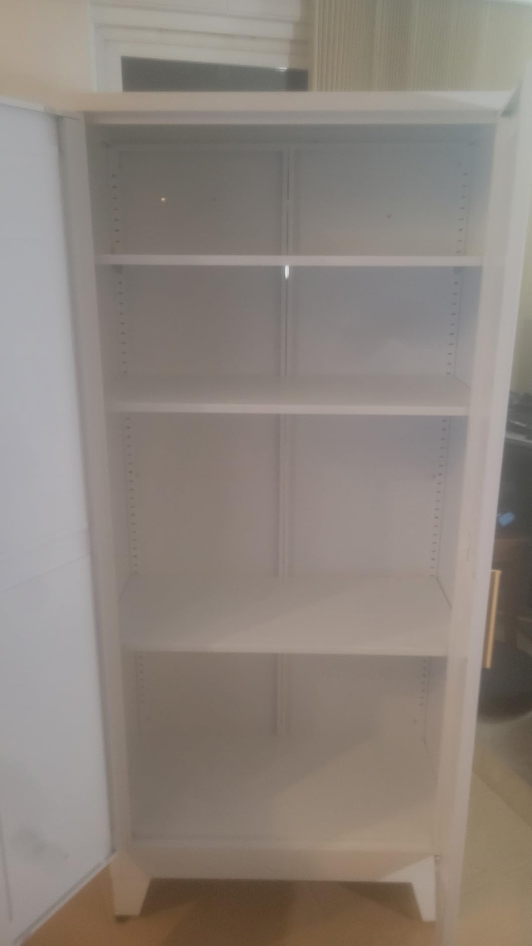 COFaR White Farmhouse Storage Kitchen Pantry Cabinet with 2 Barn Door, 3 Adjustable Shelves and Legs, for Cupboard/Dining Room/Bathroom/Living Room/Office/Laundry Room (White, 61