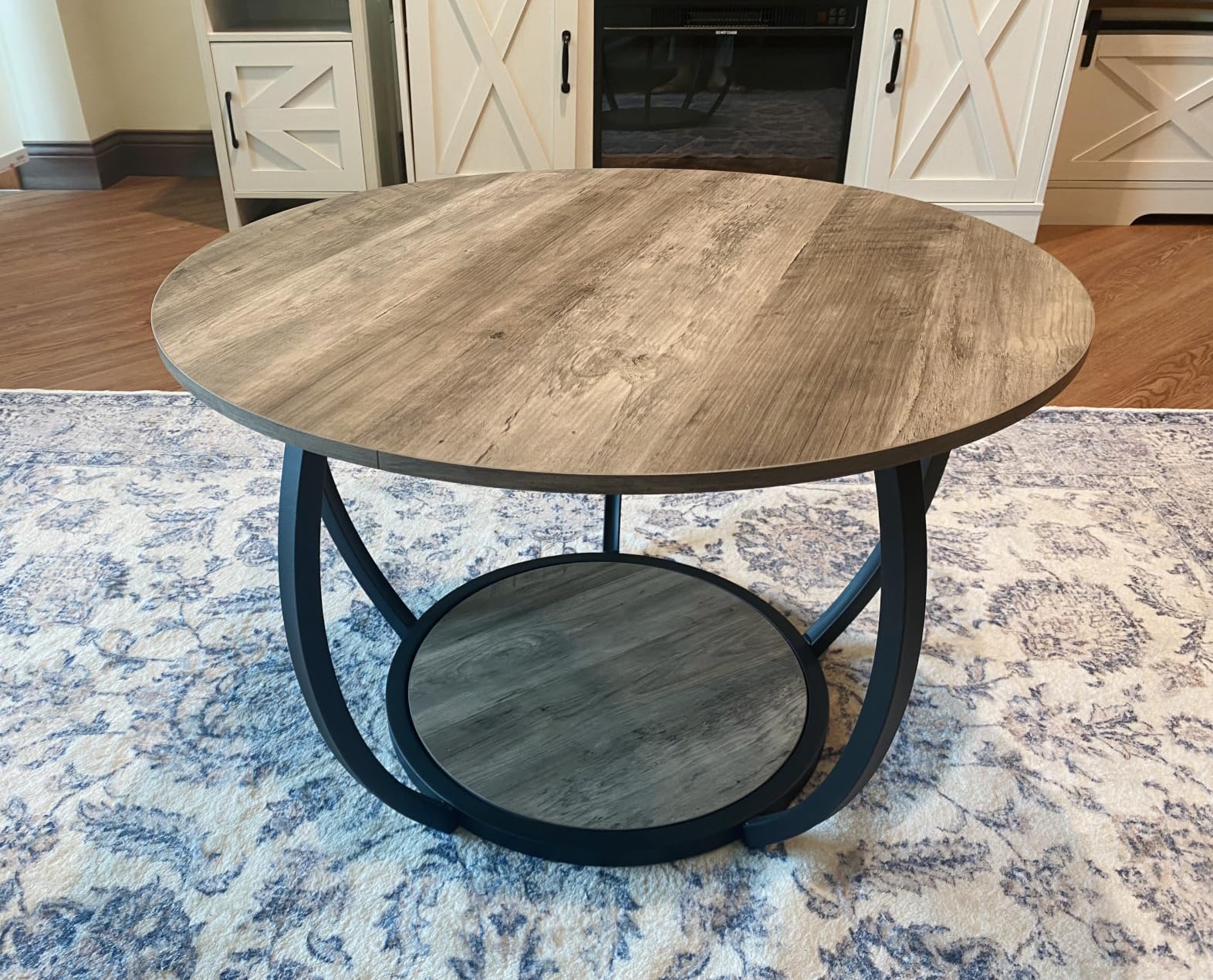 GreenForest 27.6 Inch Round Coffee Table with 2-Tier Storage | Center Table Living Room & Apartment Farmhouse Decor, Stable Waterproof Scratchproof Top, Lightweight Easy Assembly Gray Wash customer photo 1