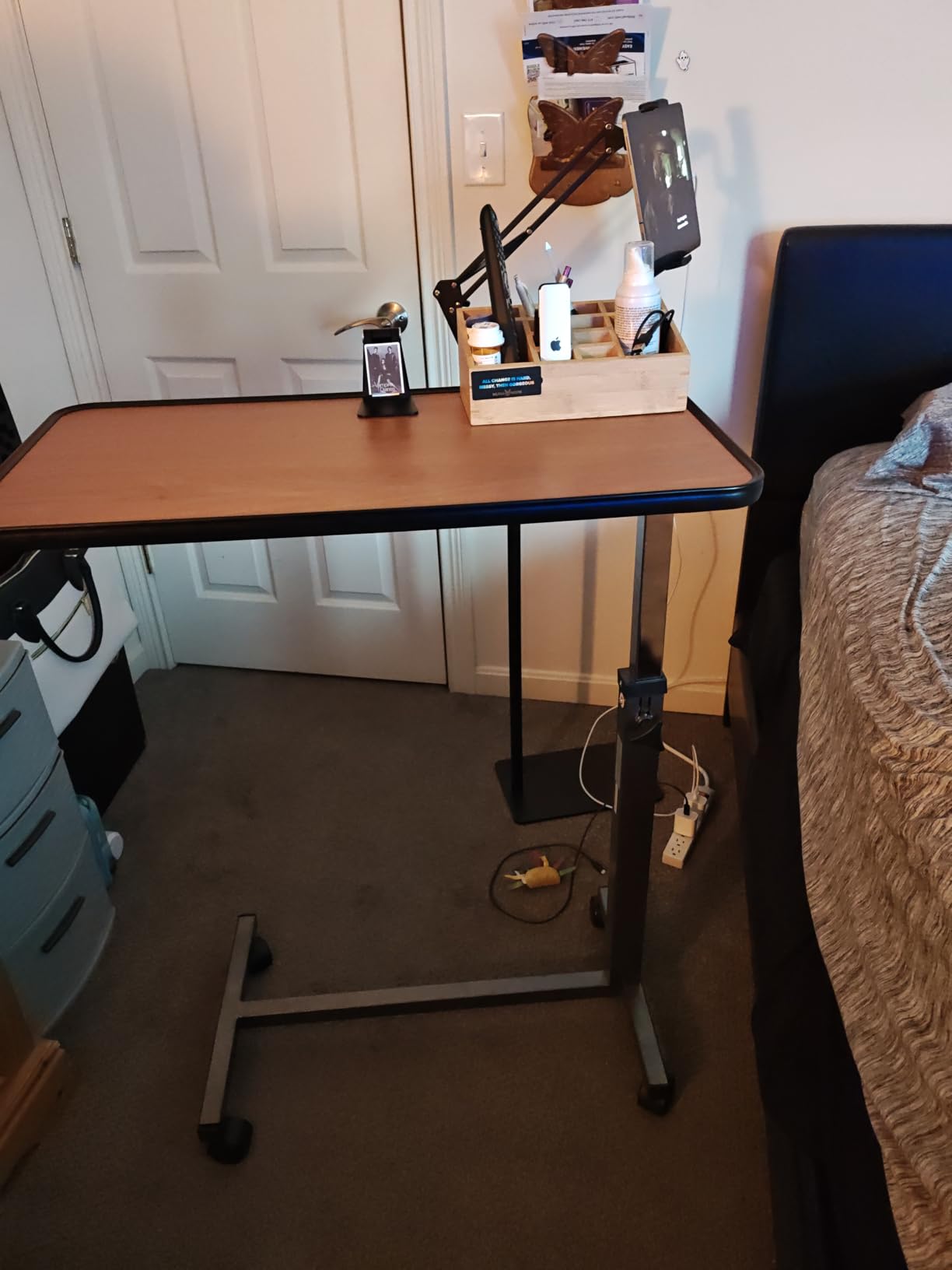 Medical King Adjustable Overbed Bedside Table with Wheels, Bed Desk Over Bed Hospital Table for Hospital and Home Use customer photo 2