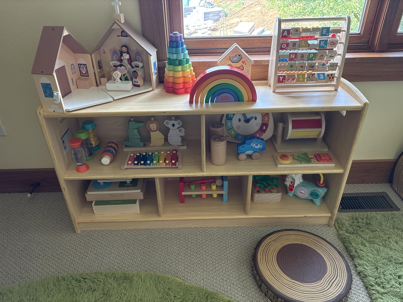 ONBRILL Montessori Shelf, Bookshelf and Toy Storage Organizer for Kids Room | Toddler 2-Tier Wood 5 Cube Bookcase, Children's Furniture of Daycare, Nursery, Classroom, Kindergarten, Playroom (Natural) customer photo 1