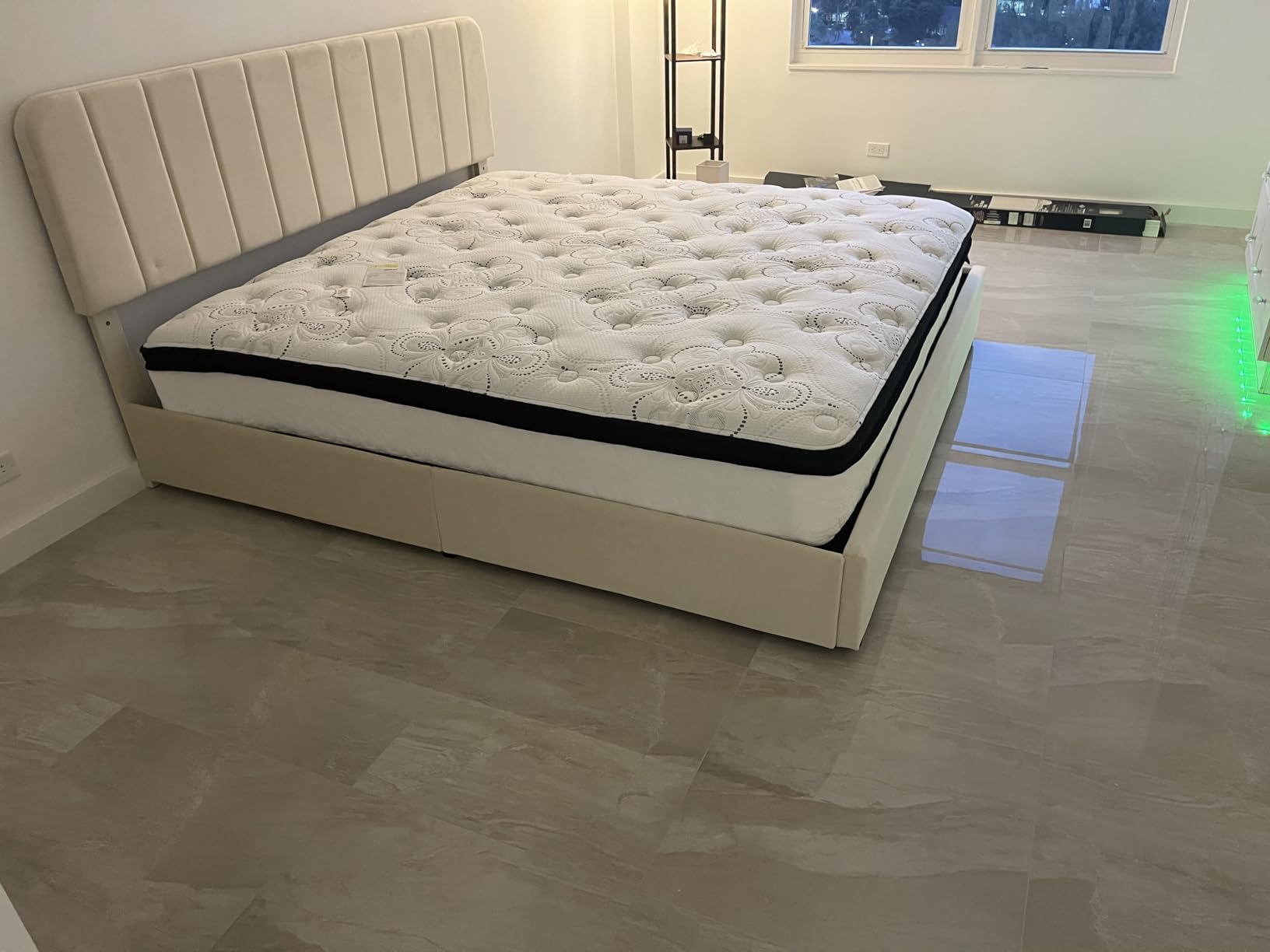 VECELO Full Size Upholstered Bed Frame with 4 Drawers and Headboard, Velvet Platform Storage Bedframe, Wooden Slats Support, No Box Spring Needed, White customer photo 2
