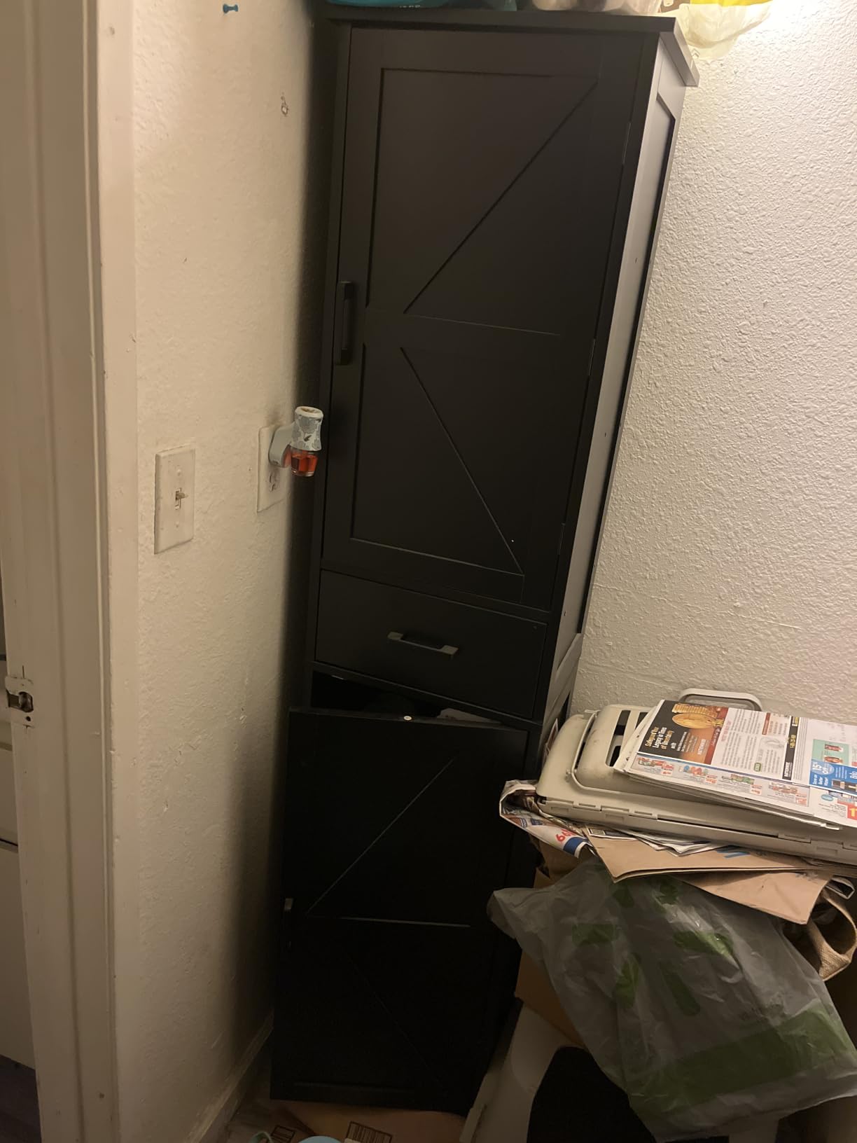Tall Storage Cabinet with 3 Door Shelves & 1 Drawer, Narrow Kitchen Pantry Cabinet for Living Room, Bathroom, Entryway, White customer photo 2